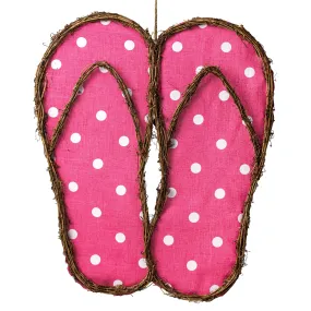 22" Grapevine Hanger: Hot Pink Polka Dot Flip Flops