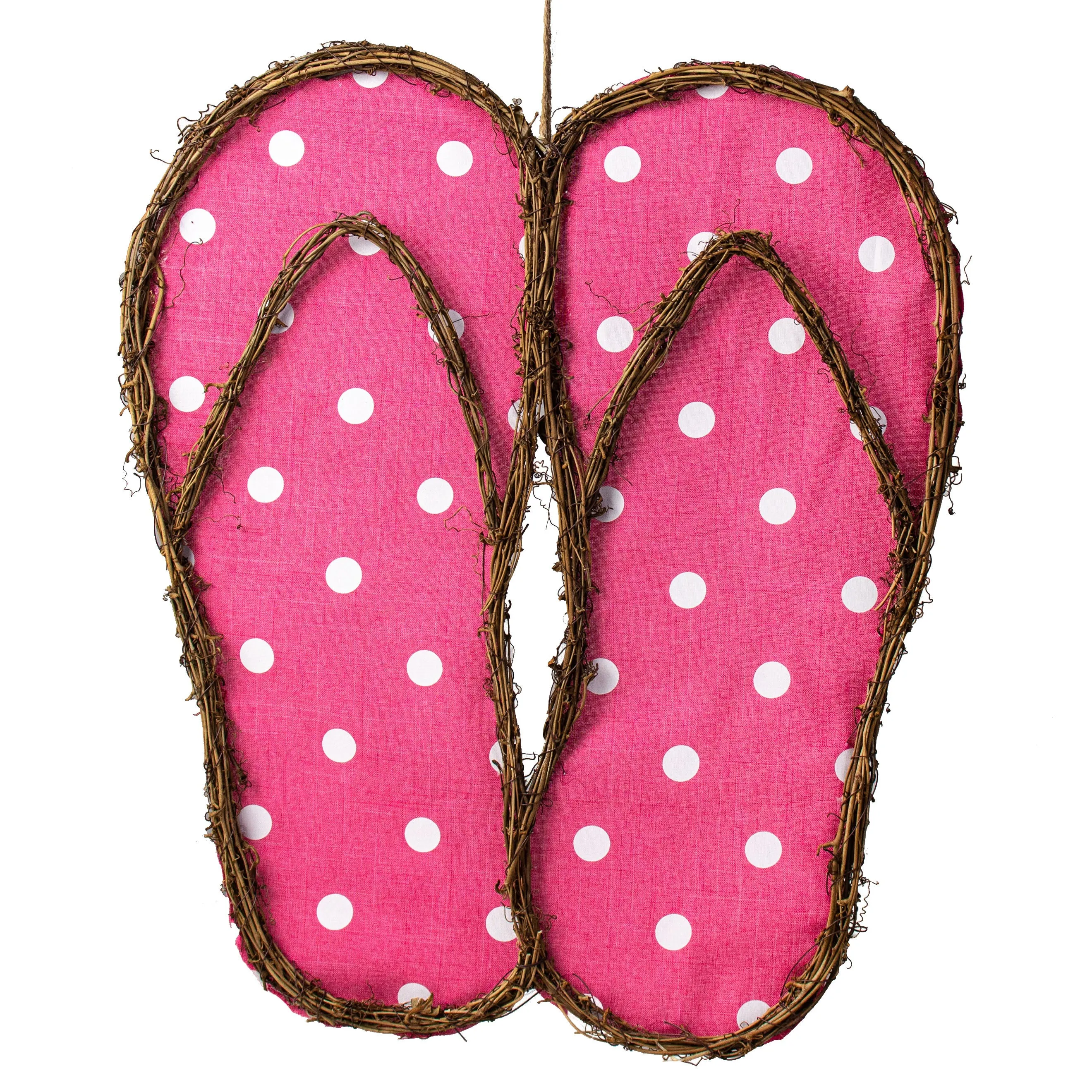 22" Grapevine Hanger: Hot Pink Polka Dot Flip Flops