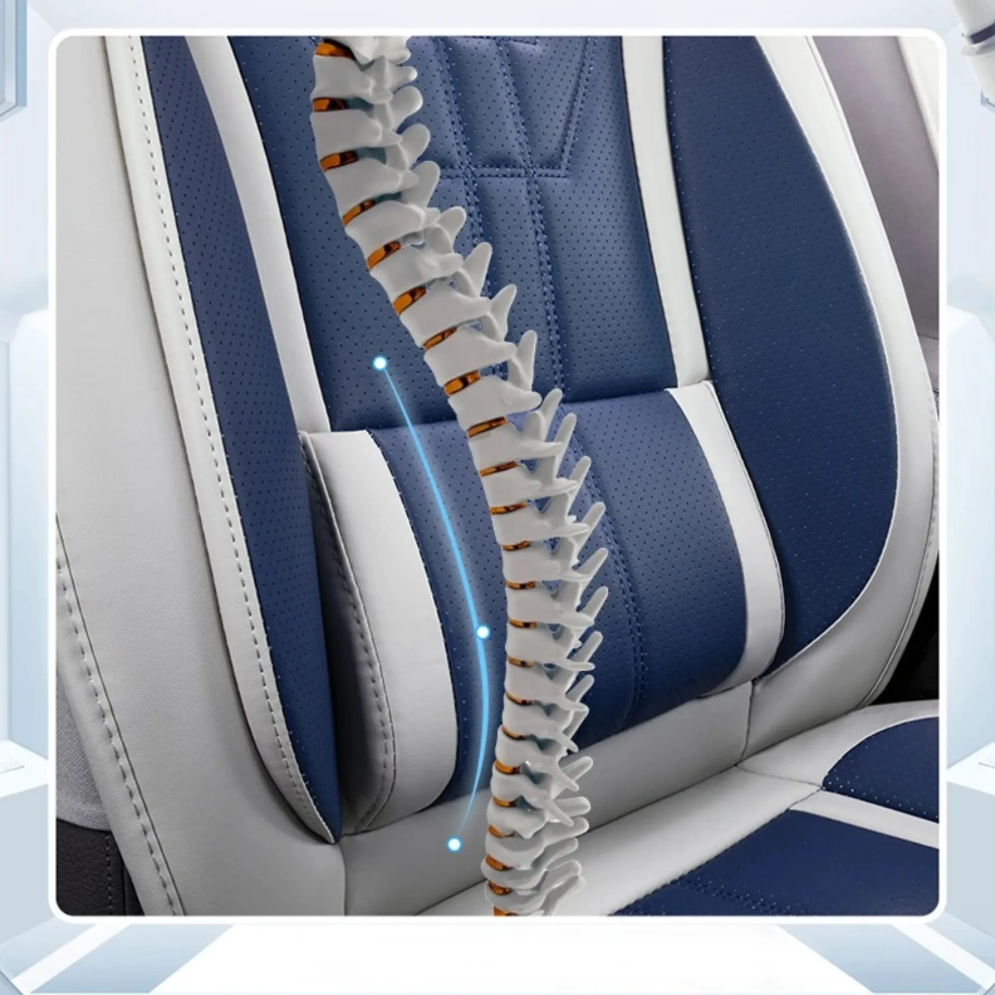 5 Universal Full Set Pu Leather Car Seat Covers With Memory Foam Headrests Yb-402 Grey And Blue