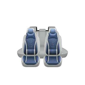 5 Universal Full Set Pu Leather Car Seat Covers With Memory Foam Headrests Yb-402 Grey And Blue