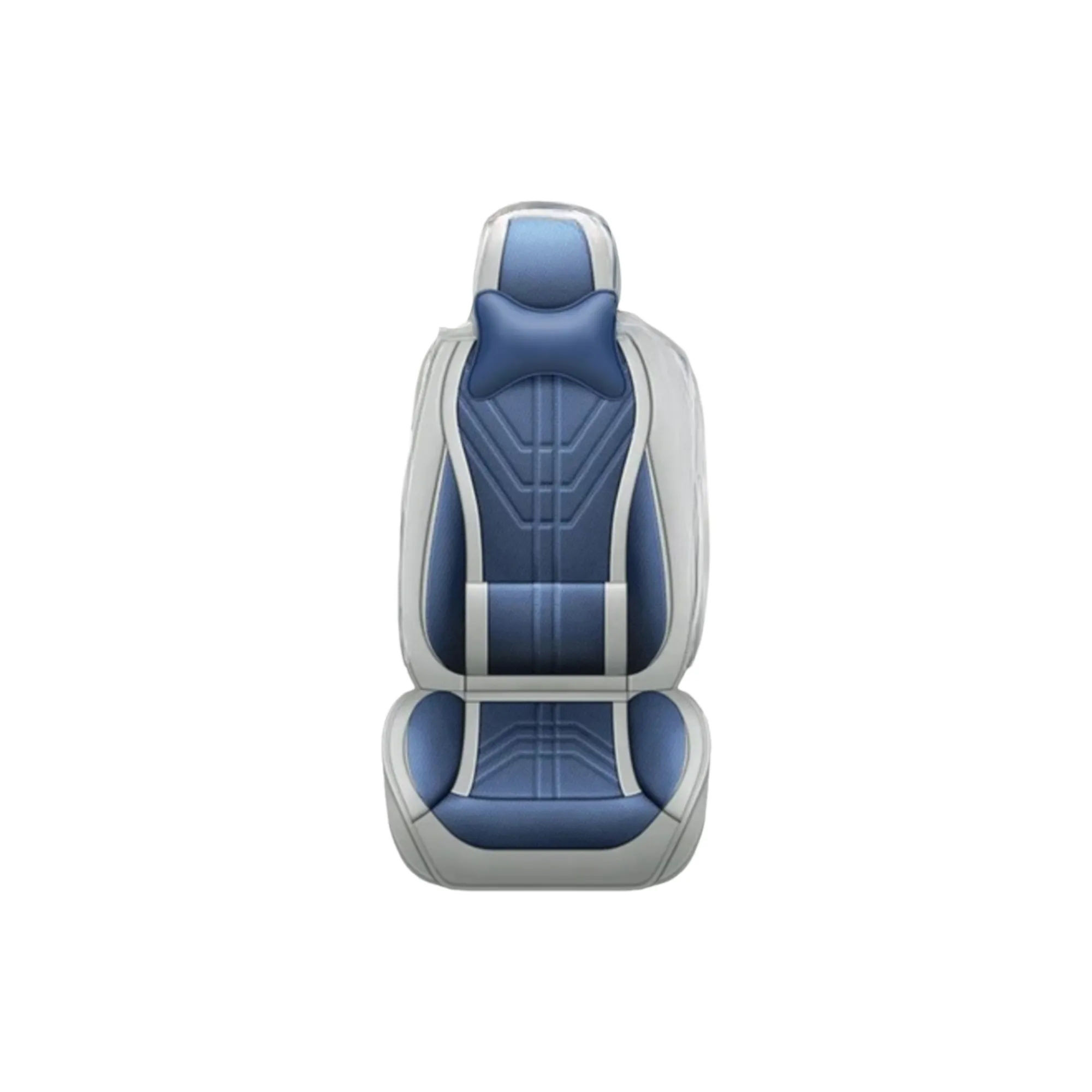 5 Universal Full Set Pu Leather Car Seat Covers With Memory Foam Headrests Yb-402 Grey And Blue