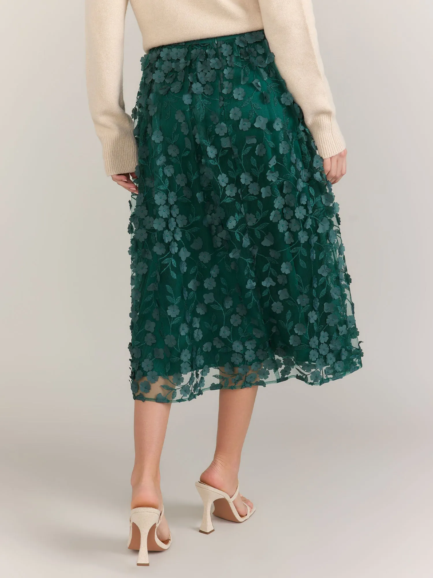 A-Line Floral Applique Mesh Skirt - Lena