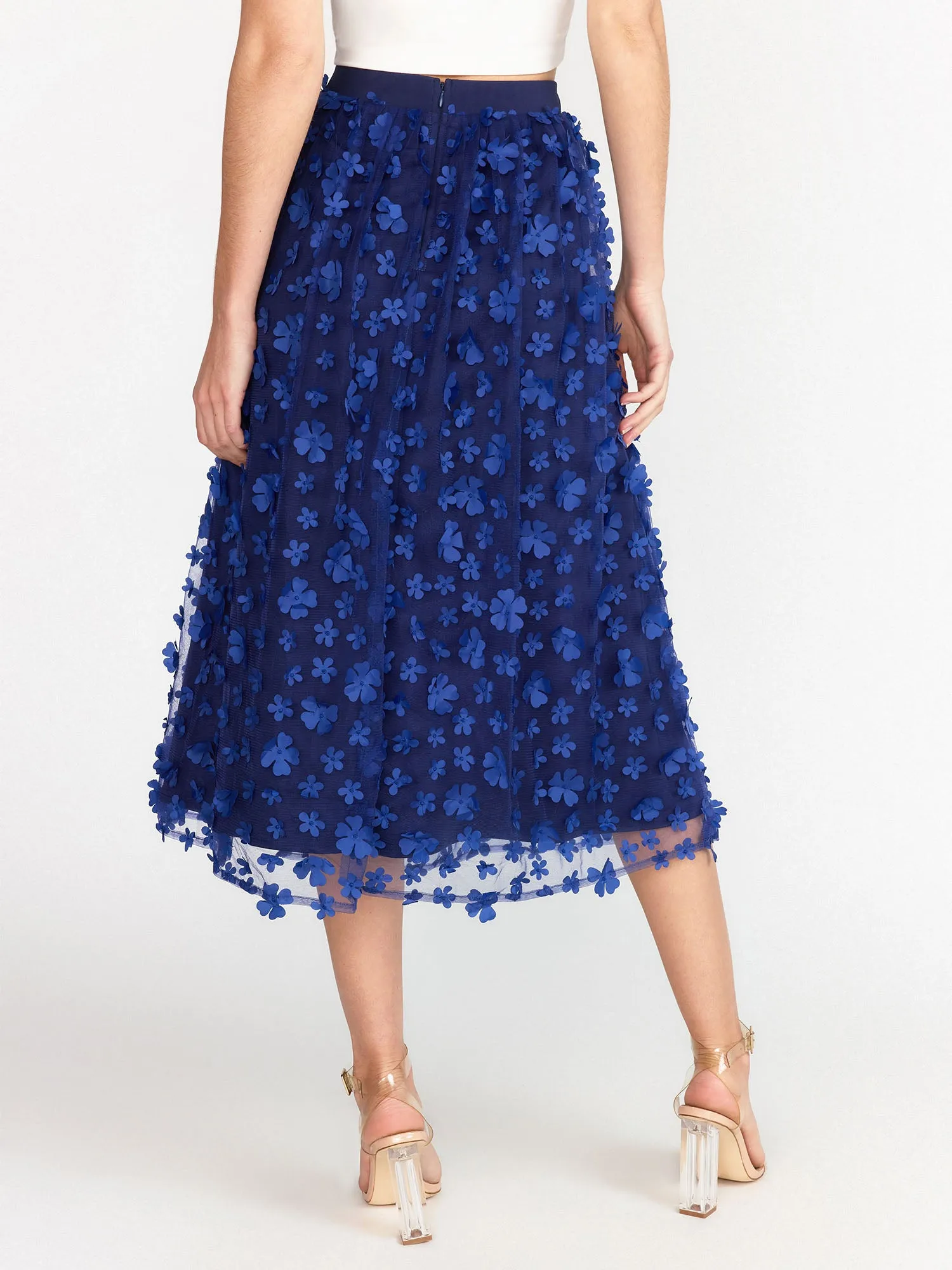 A-Line Floral Applique Mesh Skirt - Lena