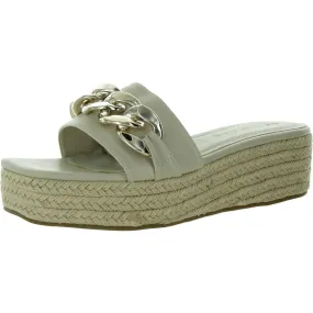 Anne Klein Womens NOMAD Faux Leather Square toe Slide Sandals