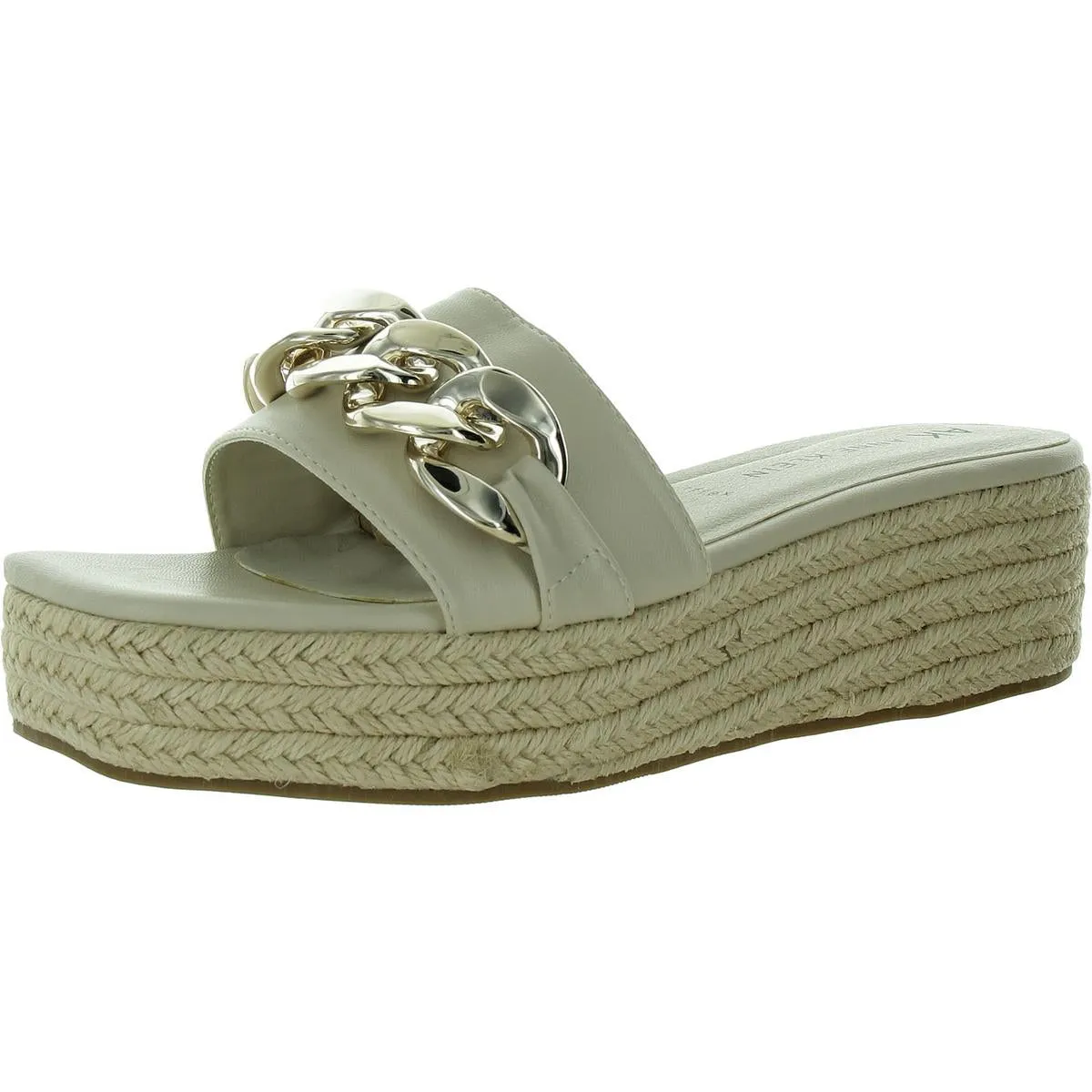 Anne Klein Womens NOMAD Faux Leather Square toe Slide Sandals