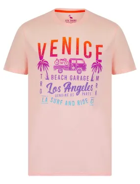 Beach Garage 2 Motif Cotton Jersey T-Shirt in Barely Pink - South Shore