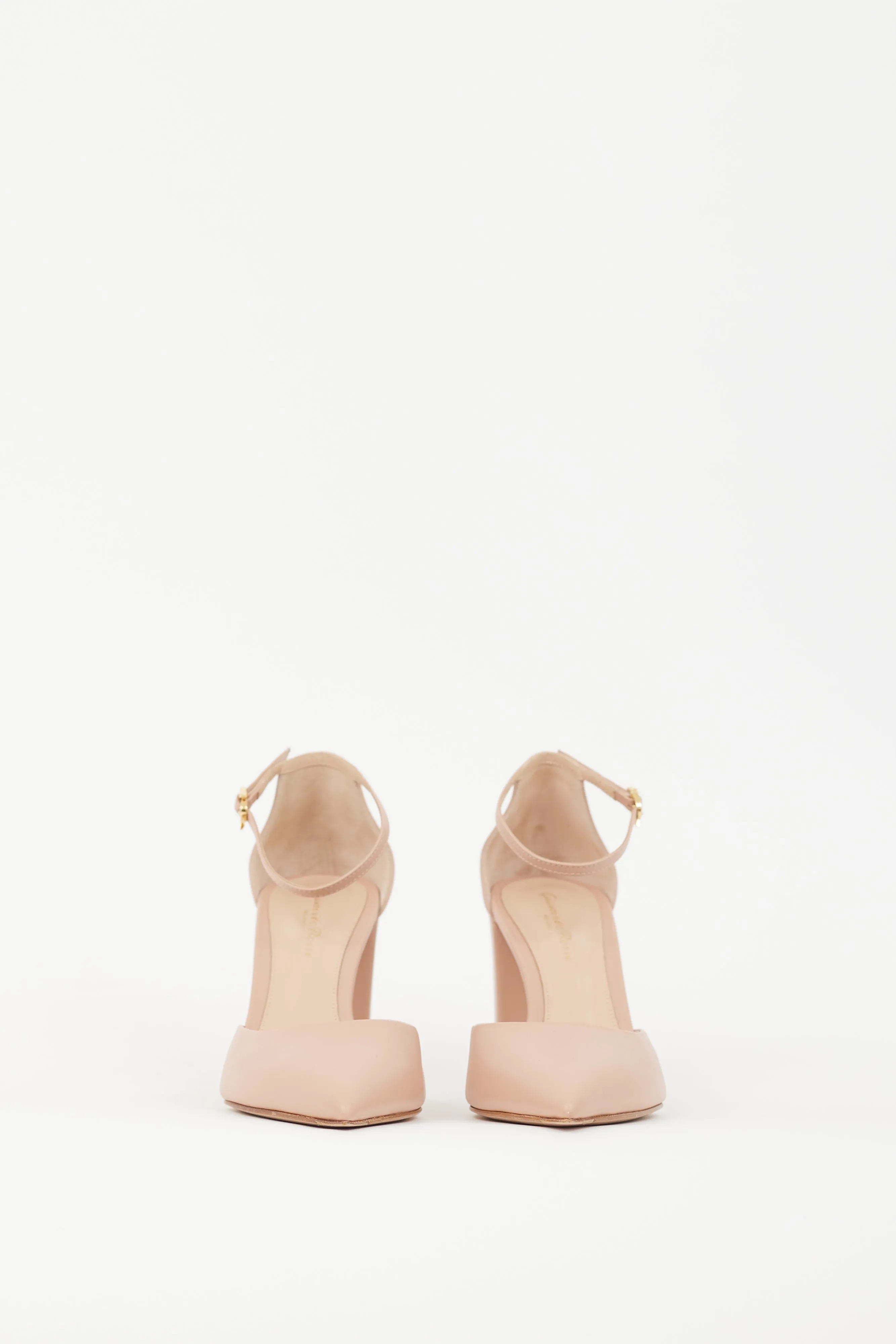 Beige Leather Ribbon D'Orsay 90mm Pump