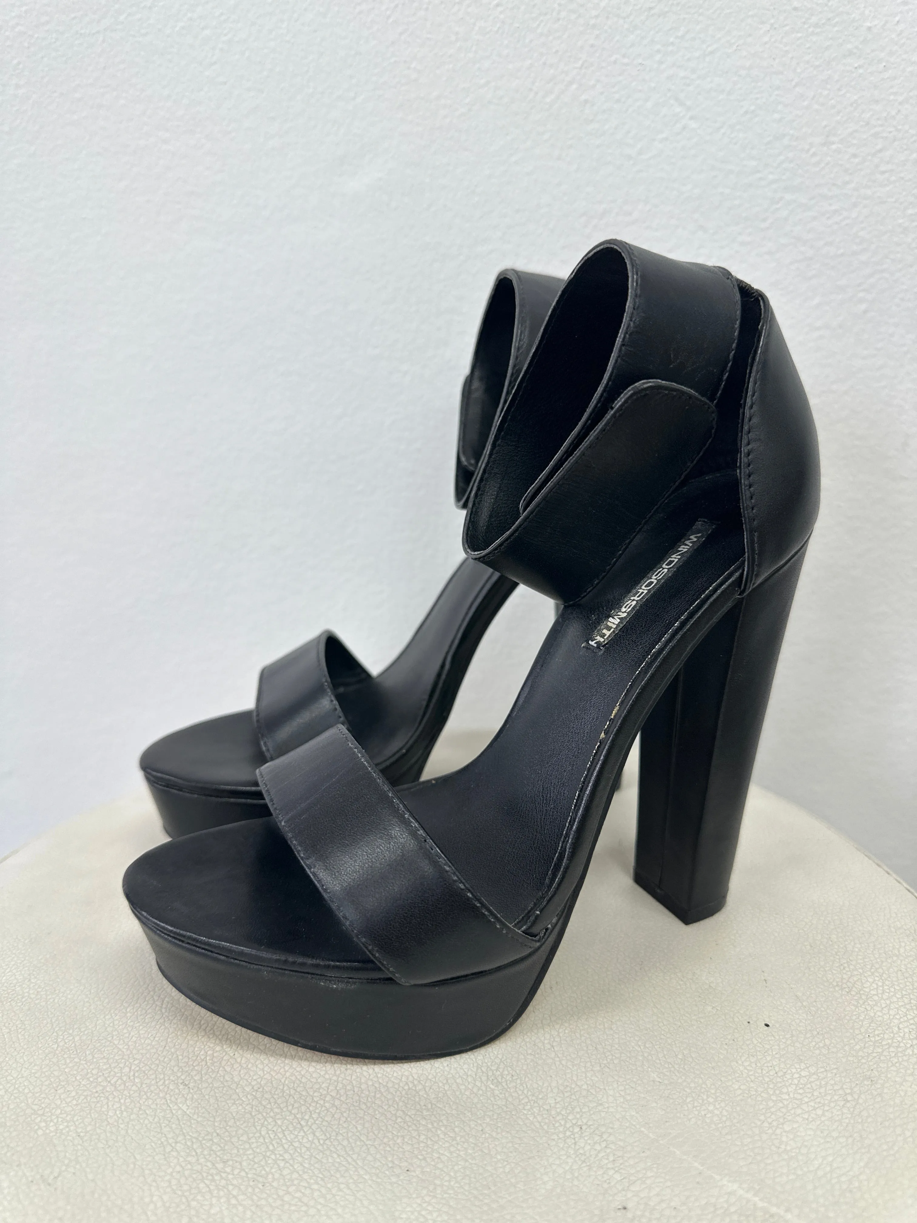 Black Malibu Leather High Heeled Sandals