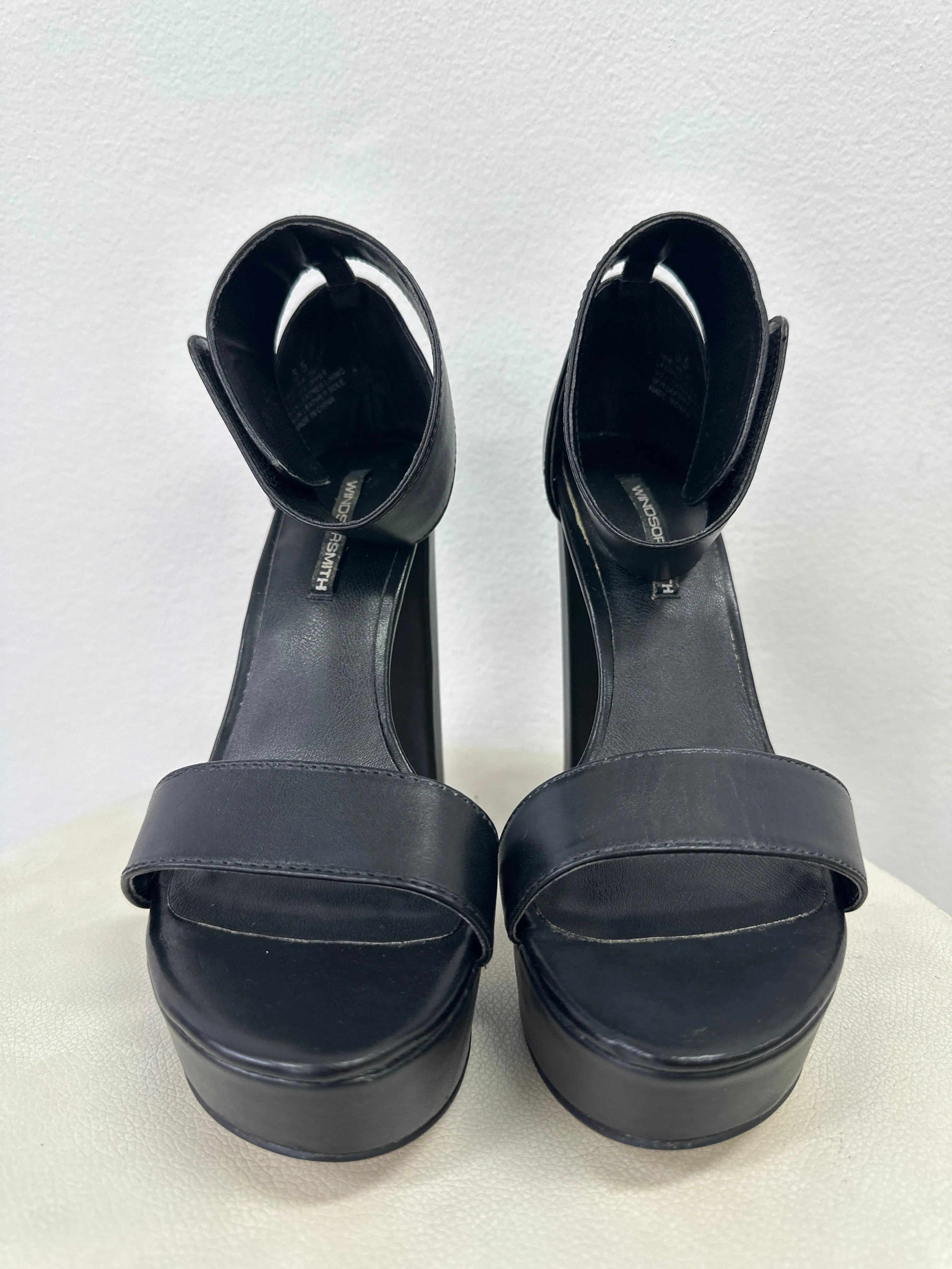 Black Malibu Leather High Heeled Sandals