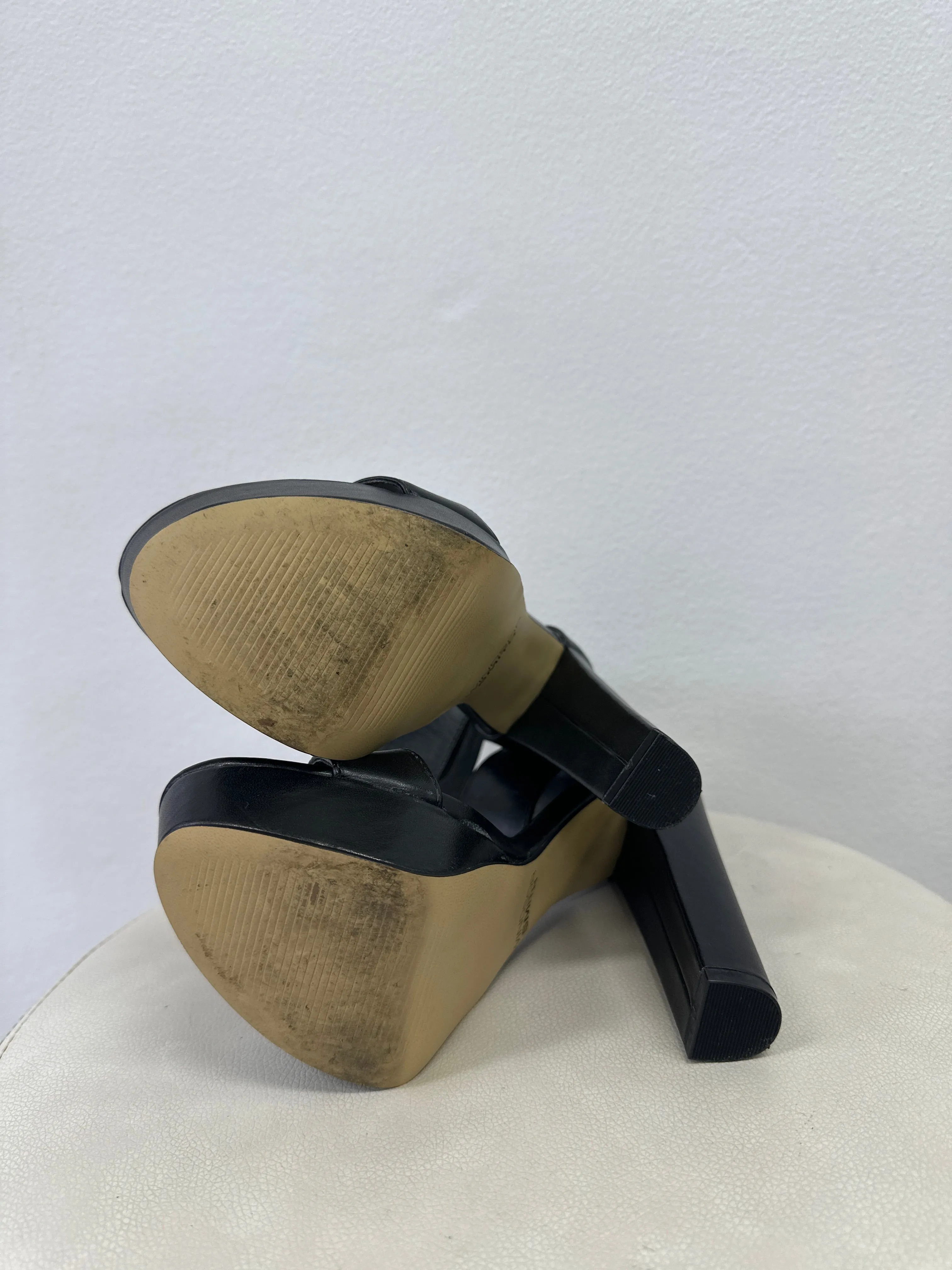 Black Malibu Leather High Heeled Sandals