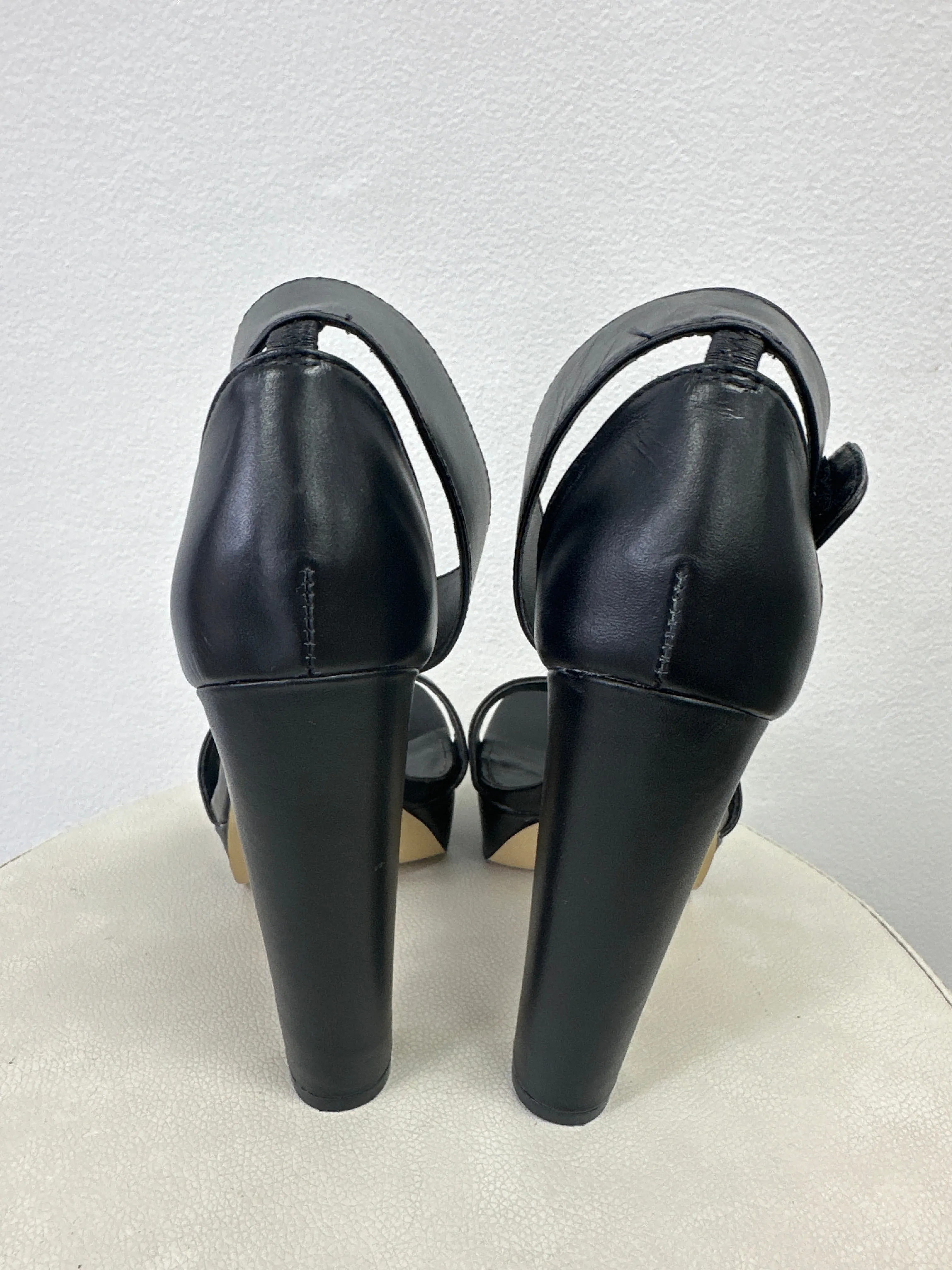 Black Malibu Leather High Heeled Sandals
