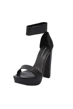 Black Malibu Leather High Heeled Sandals