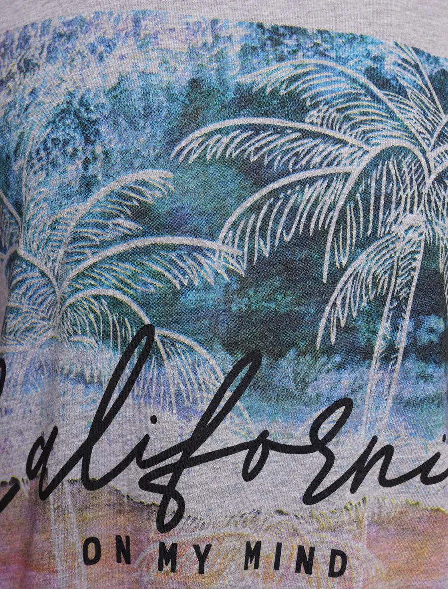 Cali On My Mind Motif Cotton T-Shirt in Light Grey Marl - South Shore