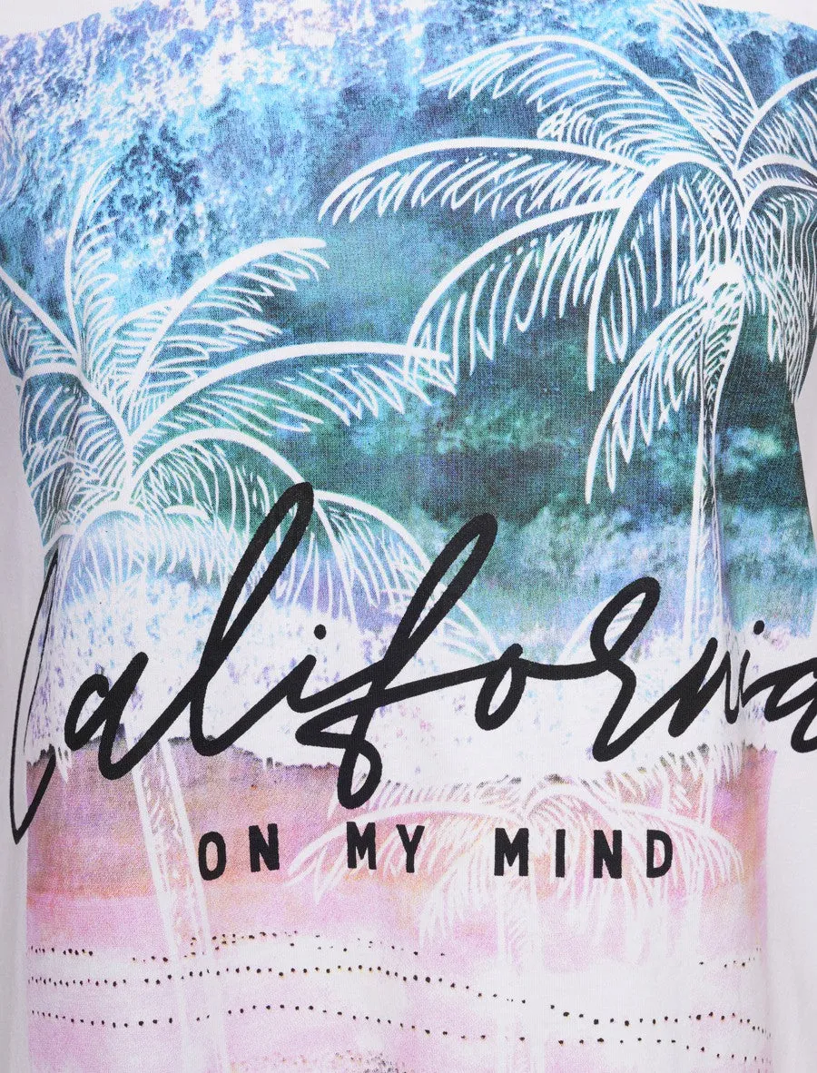 Cali On My Mind Motif Cotton T-Shirt in Optic White - South Shore