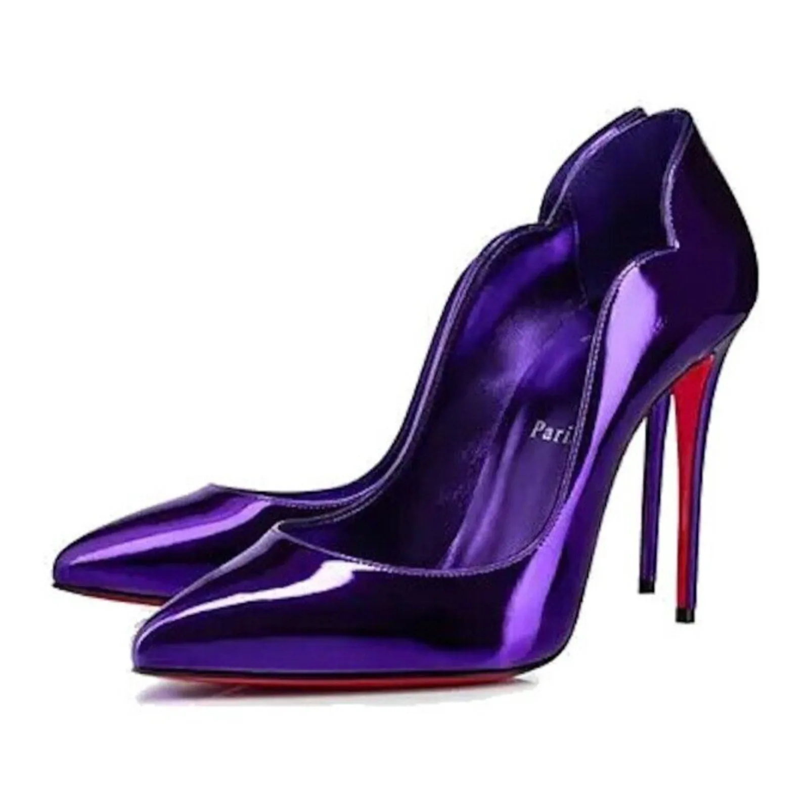 Christian Louboutin Hot Chick 100 Metallic mirrored Leather Purple Pumps