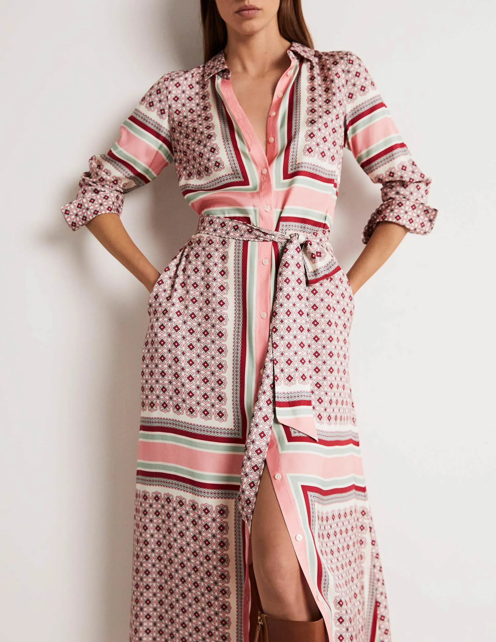 Claudia Maxi Shirt Dress-Almond Pink, Square Geo