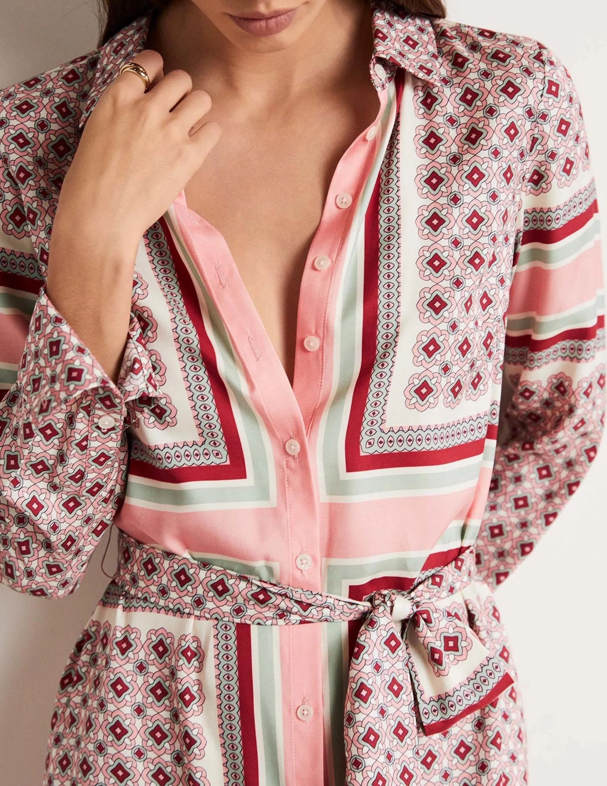 Claudia Maxi Shirt Dress-Almond Pink, Square Geo