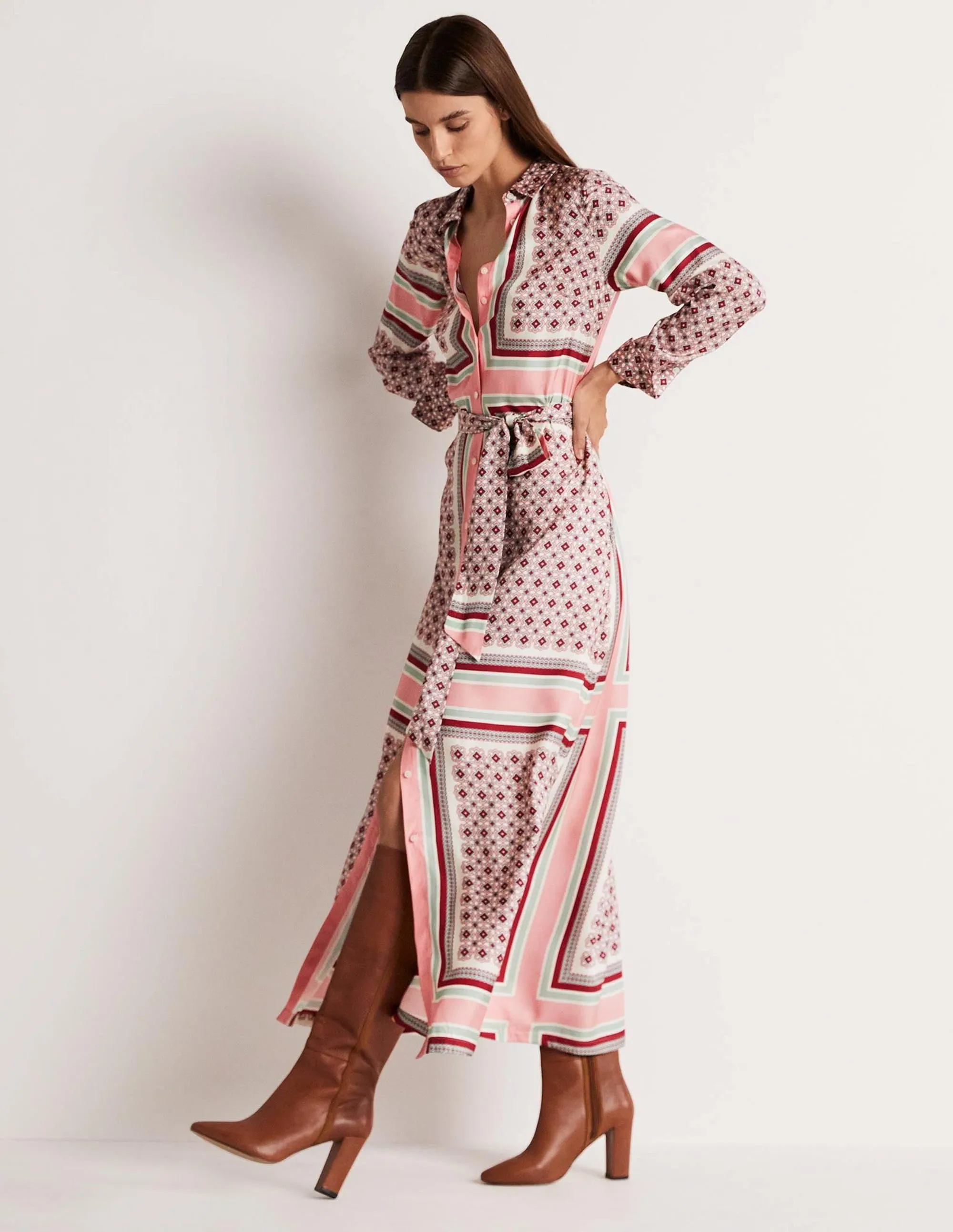 Claudia Maxi Shirt Dress-Almond Pink, Square Geo