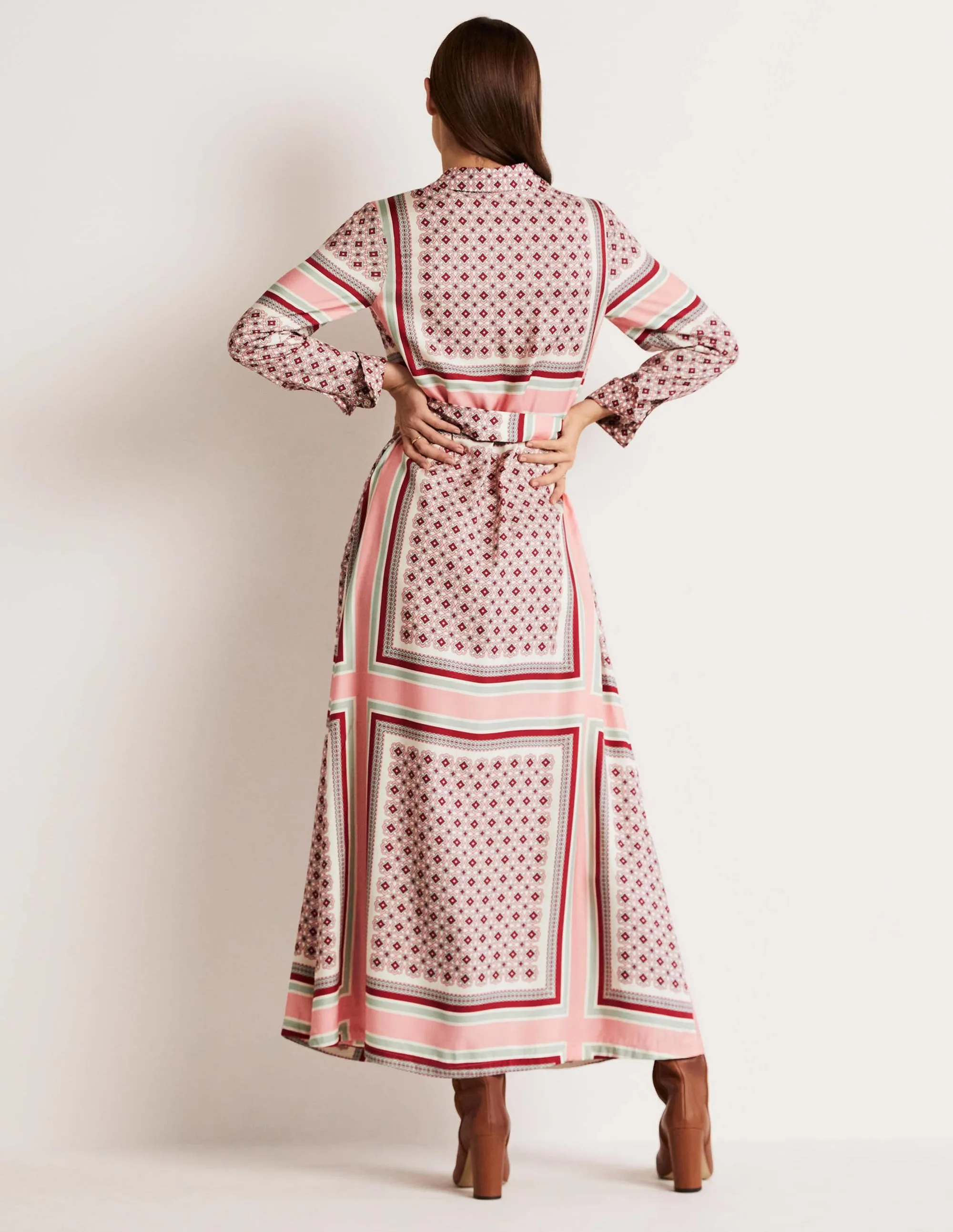 Claudia Maxi Shirt Dress-Almond Pink, Square Geo