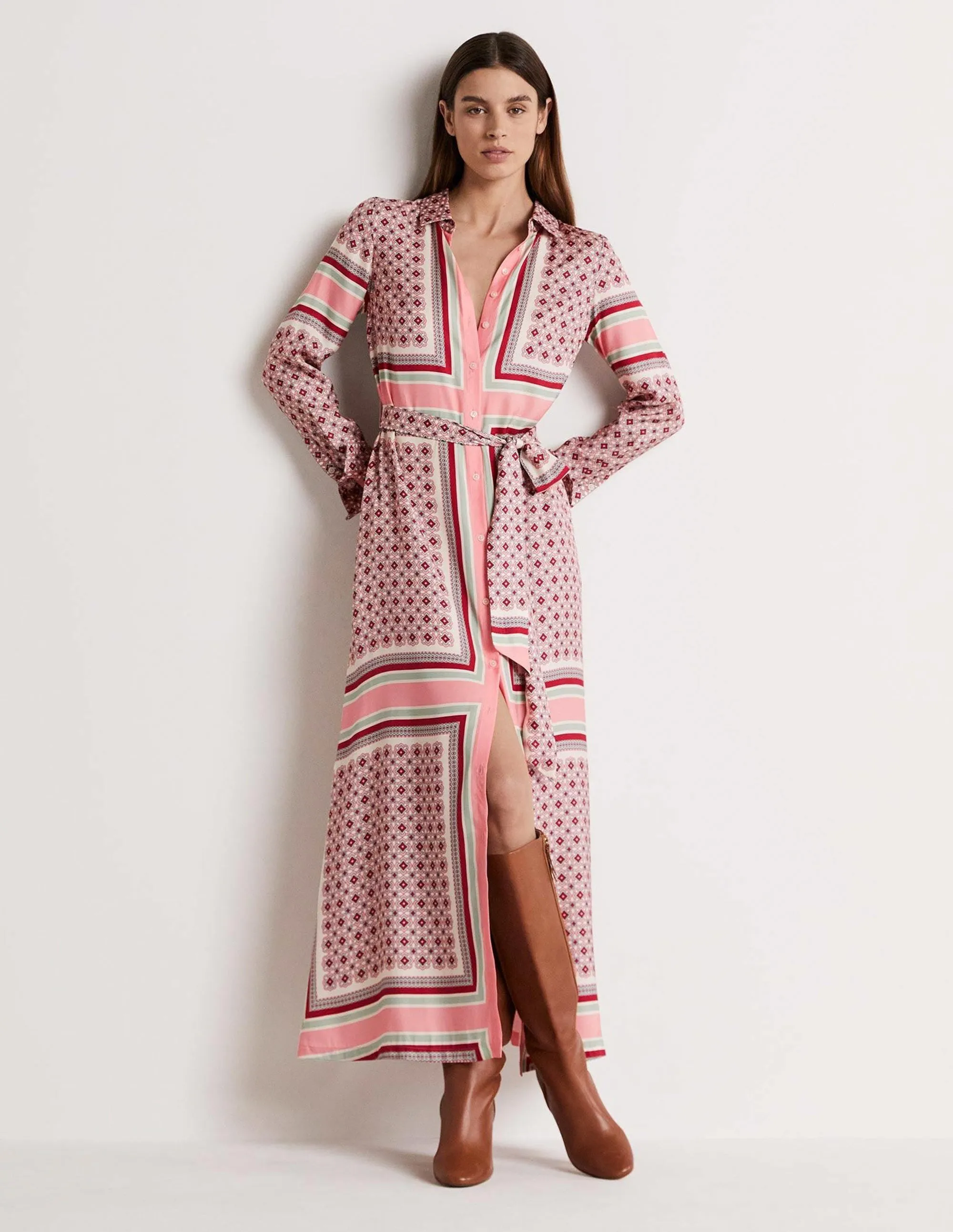 Claudia Maxi Shirt Dress-Almond Pink, Square Geo