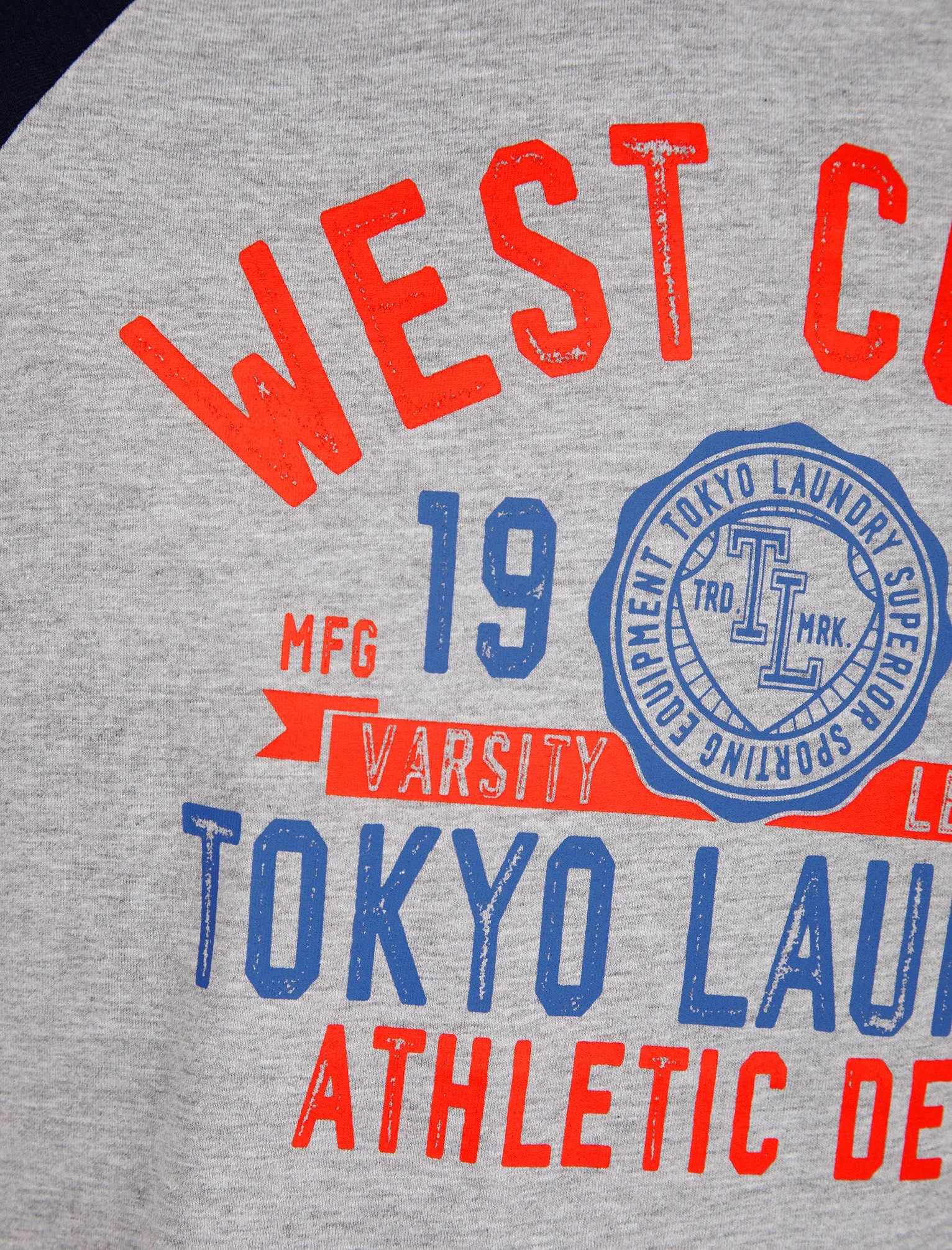 Dewalt Baseball Style Raglan Sleeve Cotton Jersey Crew Neck T-Shirt in Maritime Blue - Tokyo Laundry