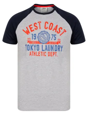 Dewalt Baseball Style Raglan Sleeve Cotton Jersey Crew Neck T-Shirt in Maritime Blue - Tokyo Laundry