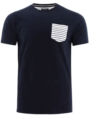 Generate Cotton T-Shirt with Striped Pocket in Navy