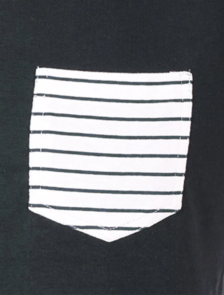 Generate Cotton T-Shirt with Striped Pocket in Navy