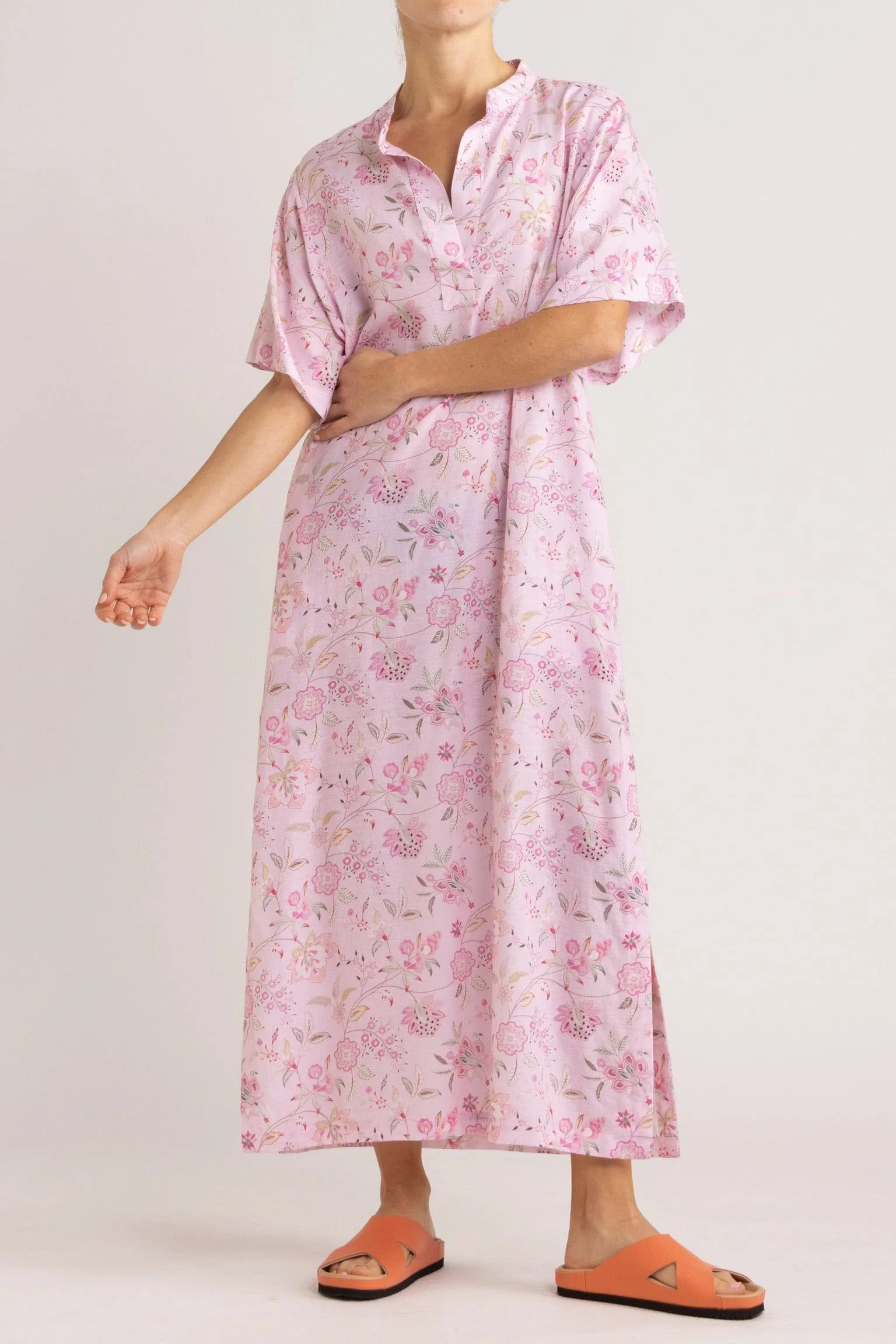 Harlow Pink Floral Cotton-Linen Dress
