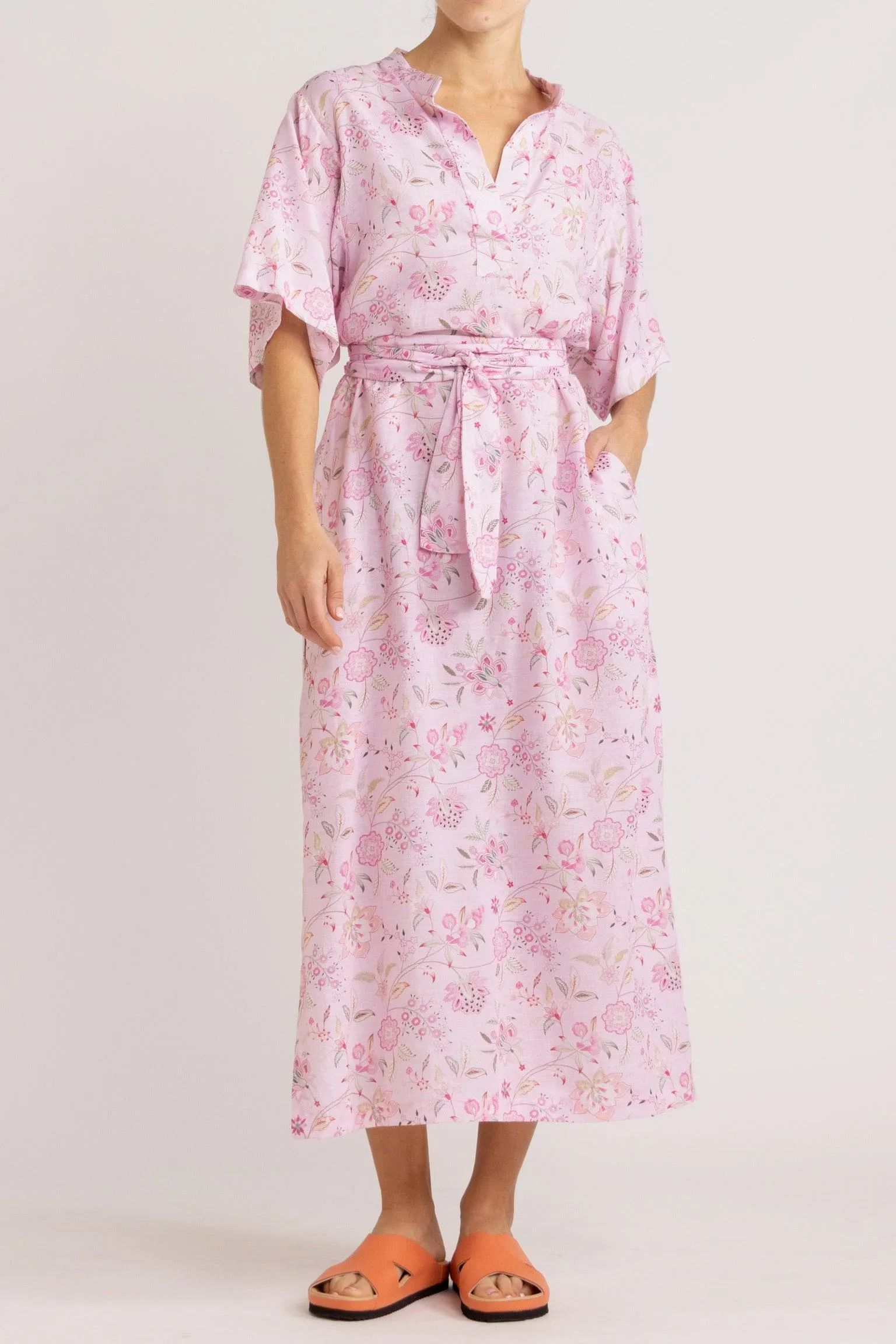 Harlow Pink Floral Cotton-Linen Dress