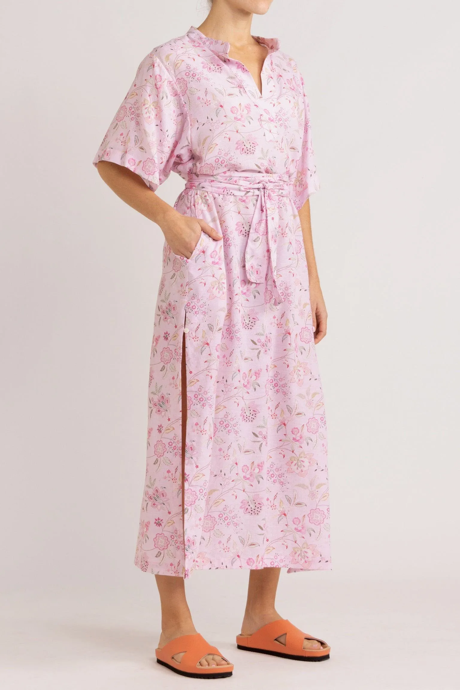 Harlow Pink Floral Cotton-Linen Dress