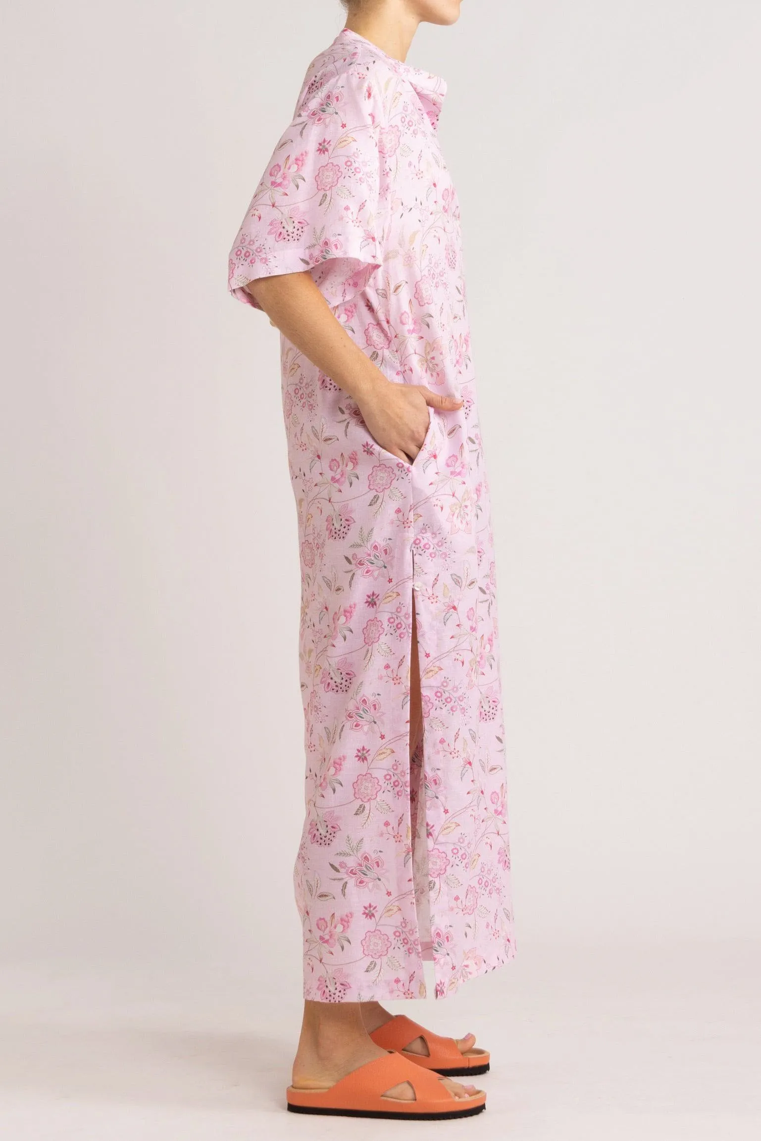 Harlow Pink Floral Cotton-Linen Dress