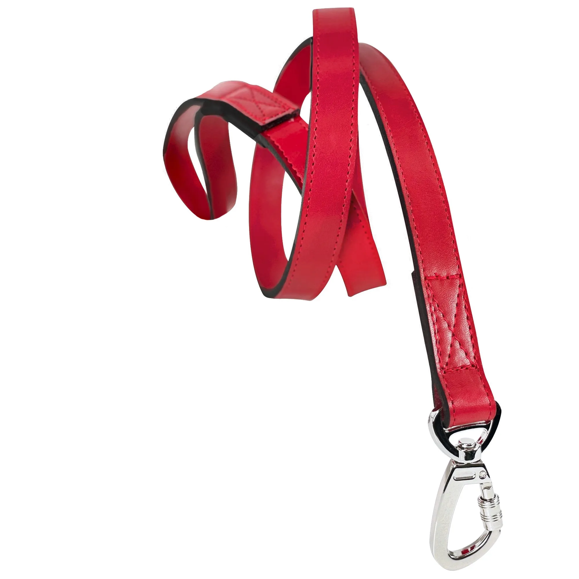 Italian Ferrari Red Leather Dog Leash in Nickel