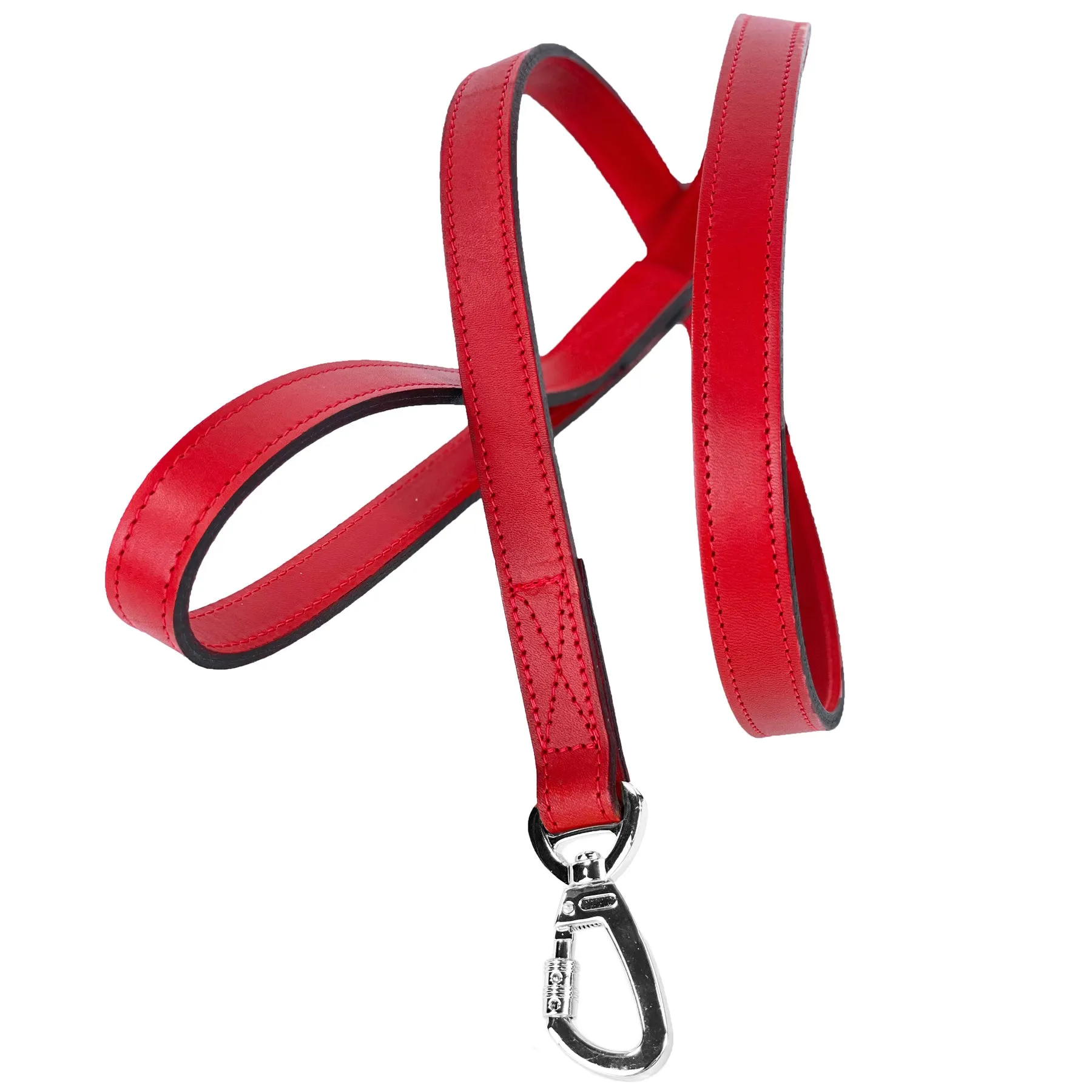 Italian Ferrari Red Leather Dog Leash in Nickel