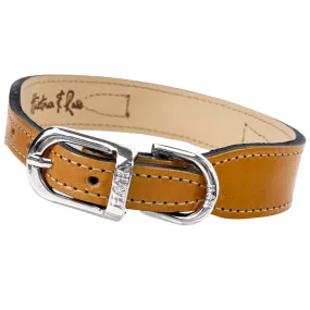 Italian Tan Leather Dog Collar in Nickel