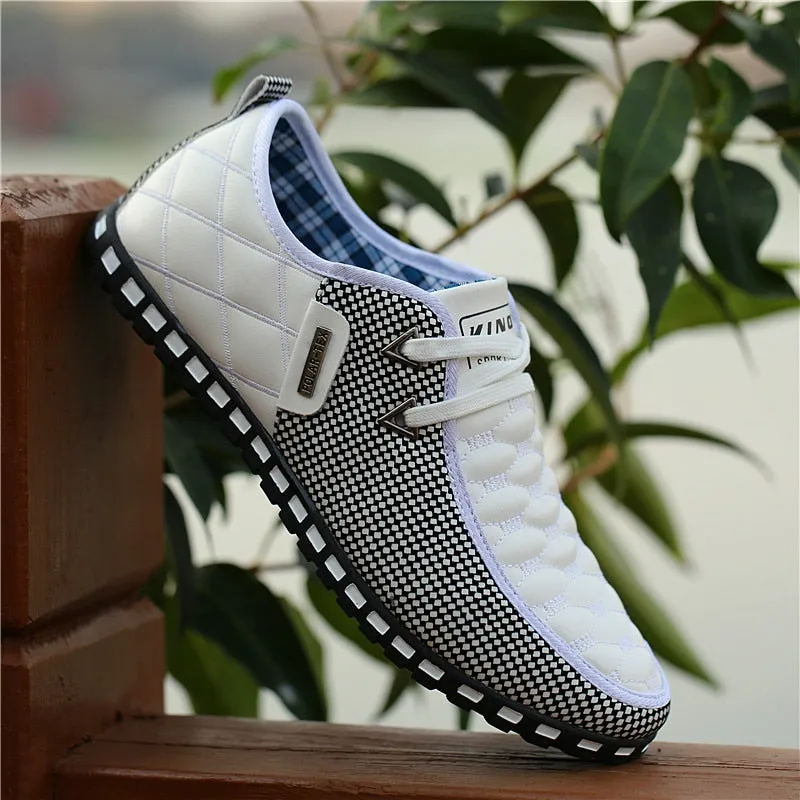Jinquedai  Men Leather Shoes Autumn Men's Casual Shoes Breathable Light Weight White Sneakers Driving Shoes Pointed Toe Business Men Shoes