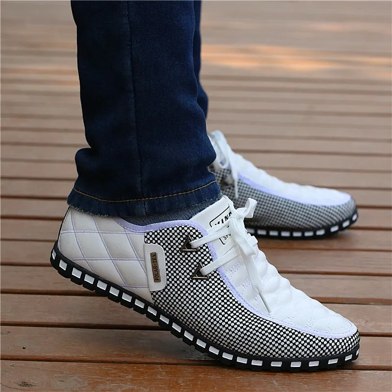 Jinquedai  Men Leather Shoes Autumn Men's Casual Shoes Breathable Light Weight White Sneakers Driving Shoes Pointed Toe Business Men Shoes