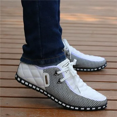 Jinquedai  Men Leather Shoes Autumn Men's Casual Shoes Breathable Light Weight White Sneakers Driving Shoes Pointed Toe Business Men Shoes