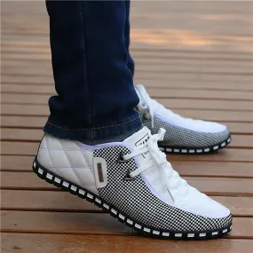 Jinquedai  Men Leather Shoes Autumn Men's Casual Shoes Breathable Light Weight White Sneakers Driving Shoes Pointed Toe Business Men Shoes