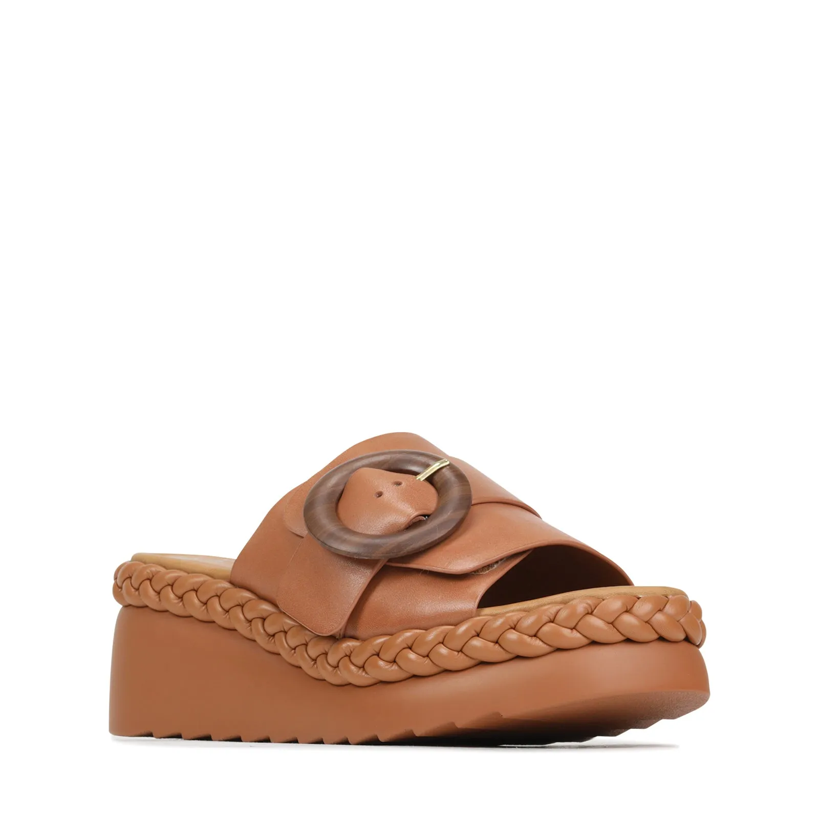 MENA LEATHER WEDGE SLIDE SANDALS