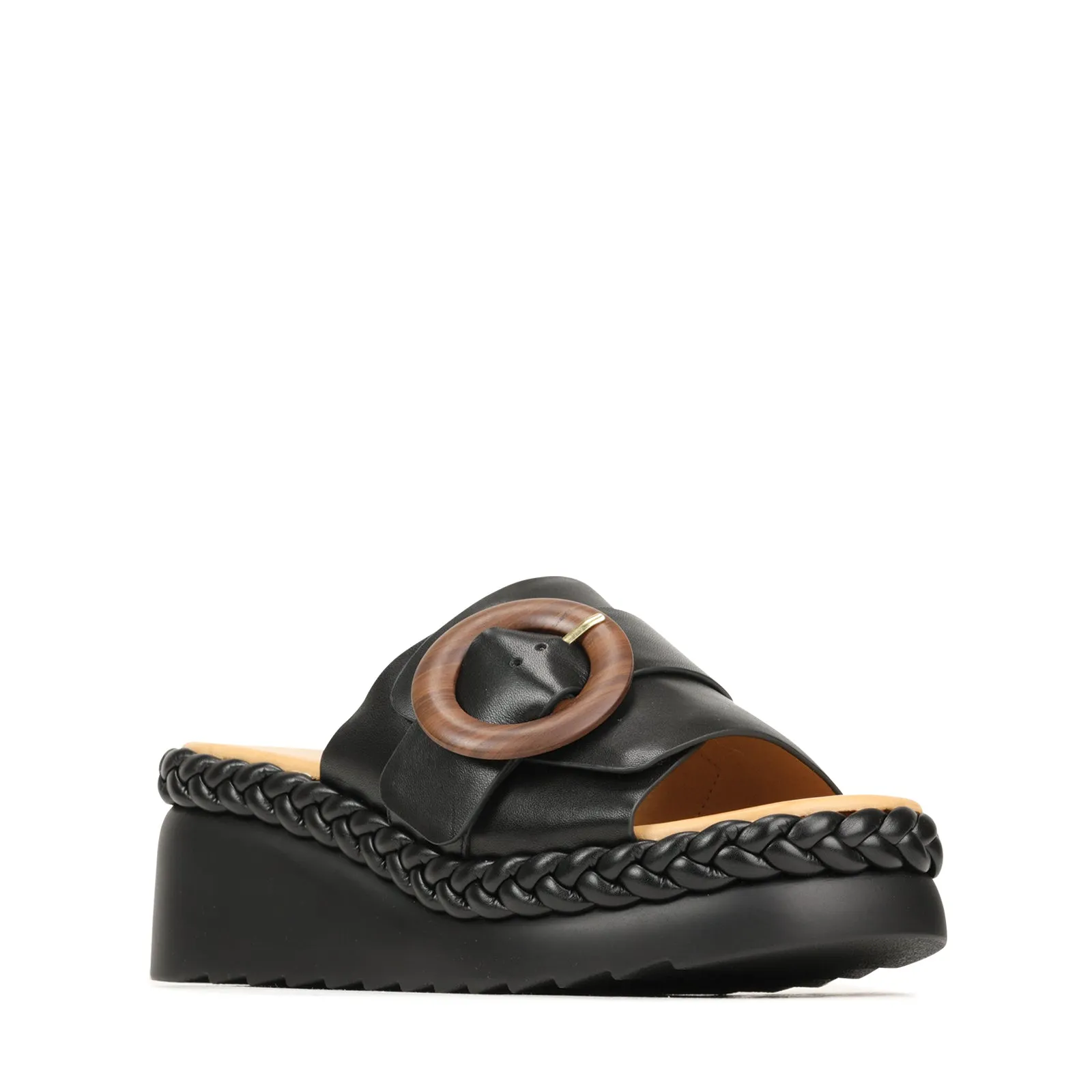 MENA LEATHER WEDGE SLIDE SANDALS