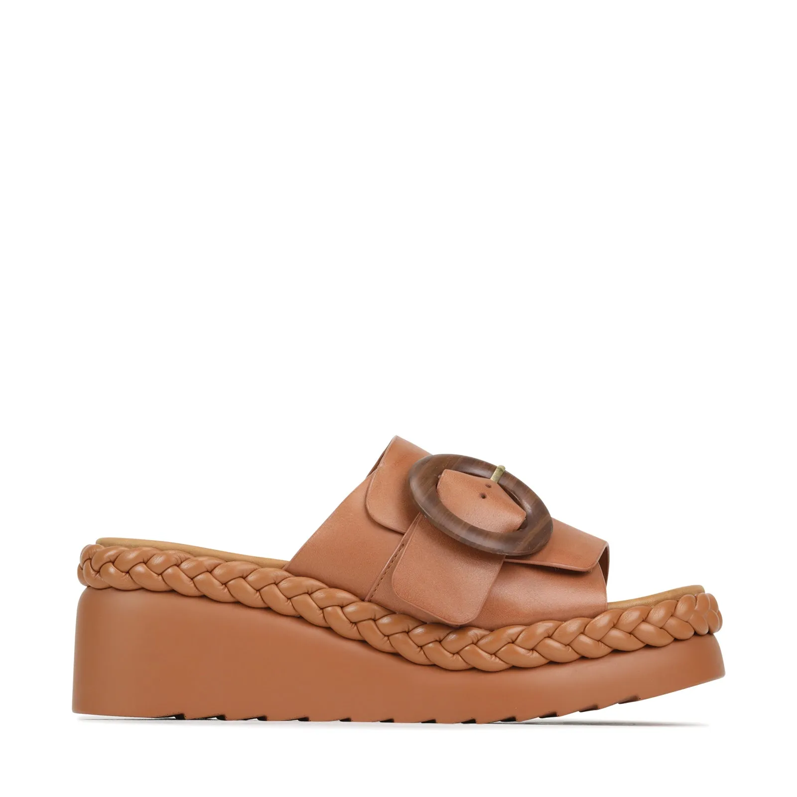 MENA LEATHER WEDGE SLIDE SANDALS