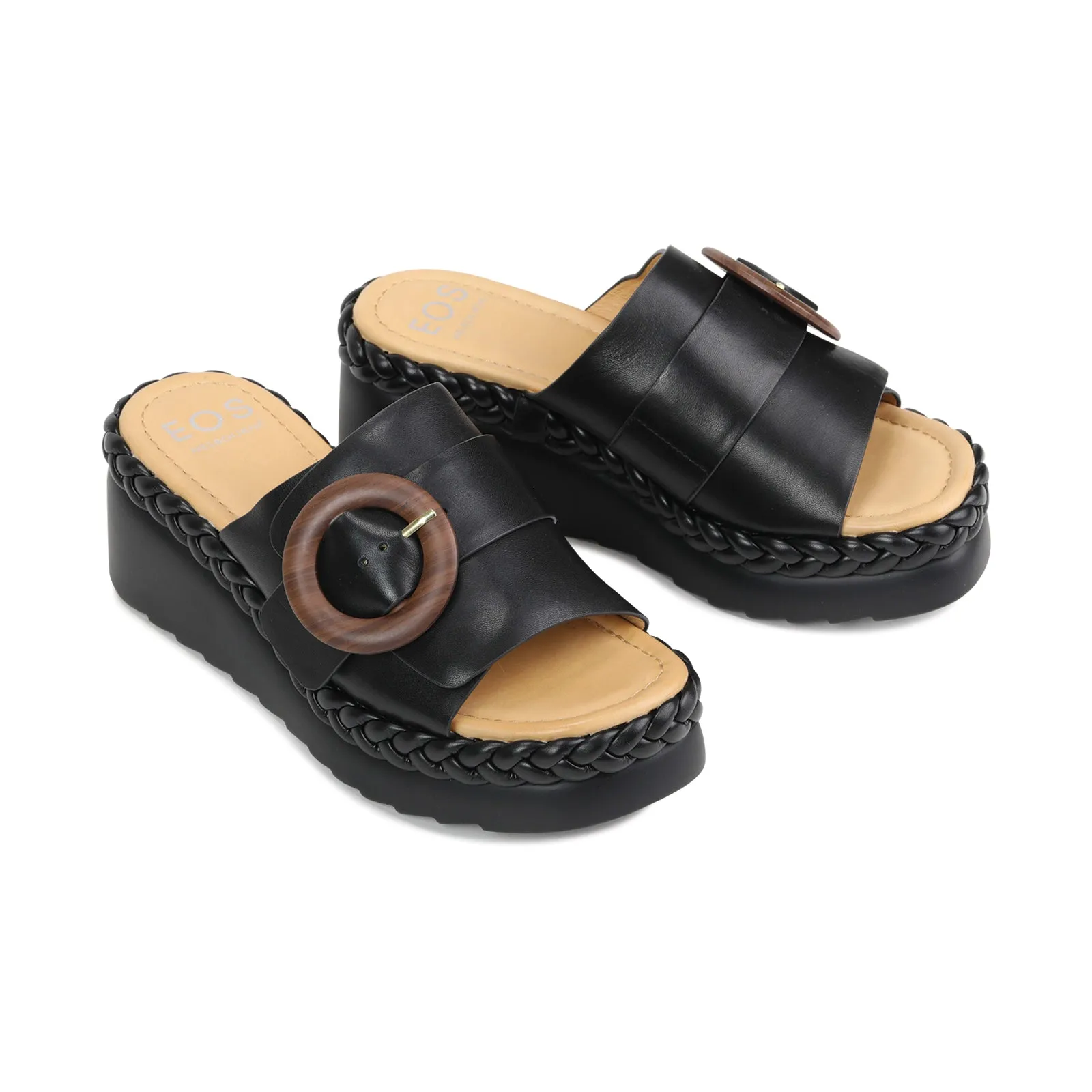 MENA LEATHER WEDGE SLIDE SANDALS