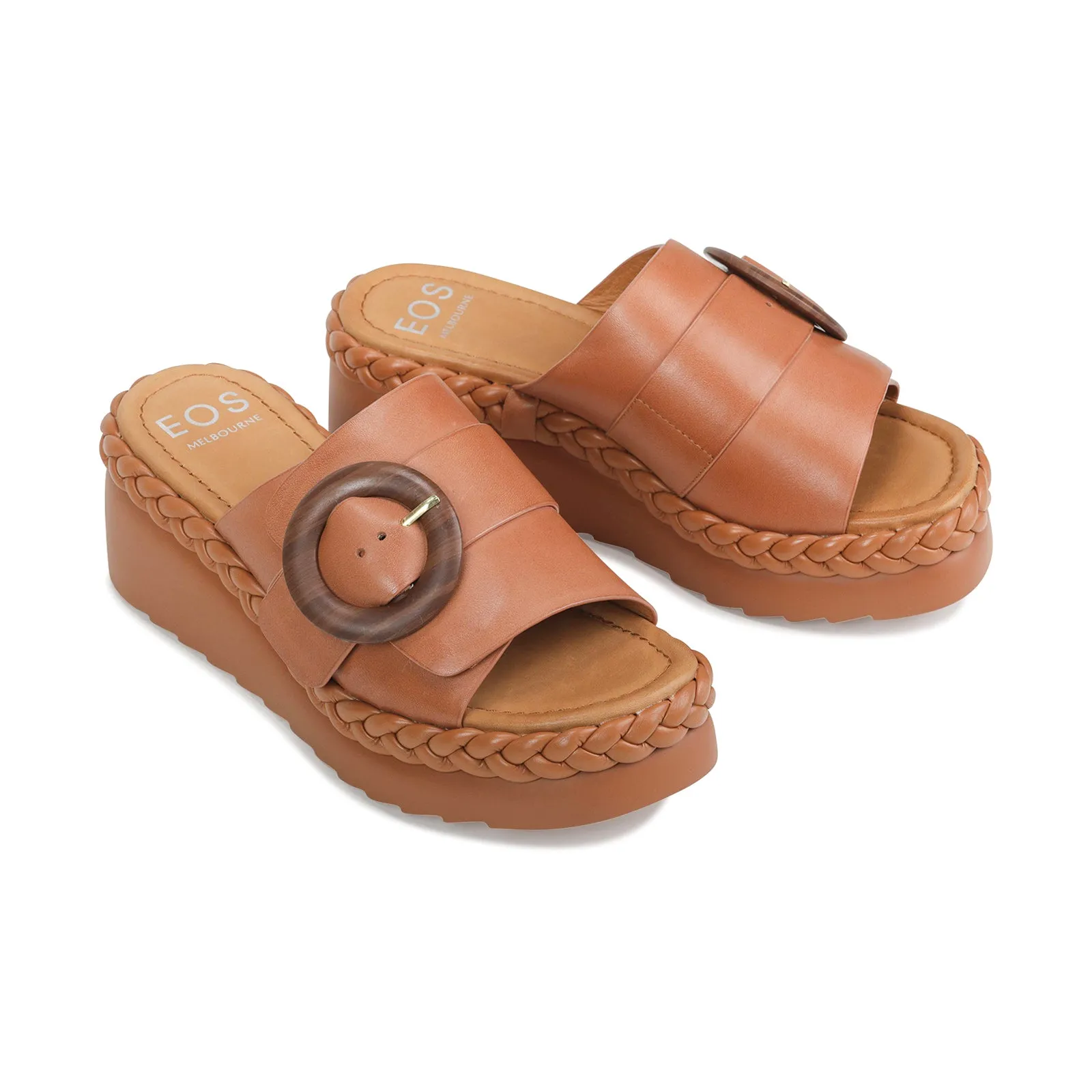 MENA LEATHER WEDGE SLIDE SANDALS
