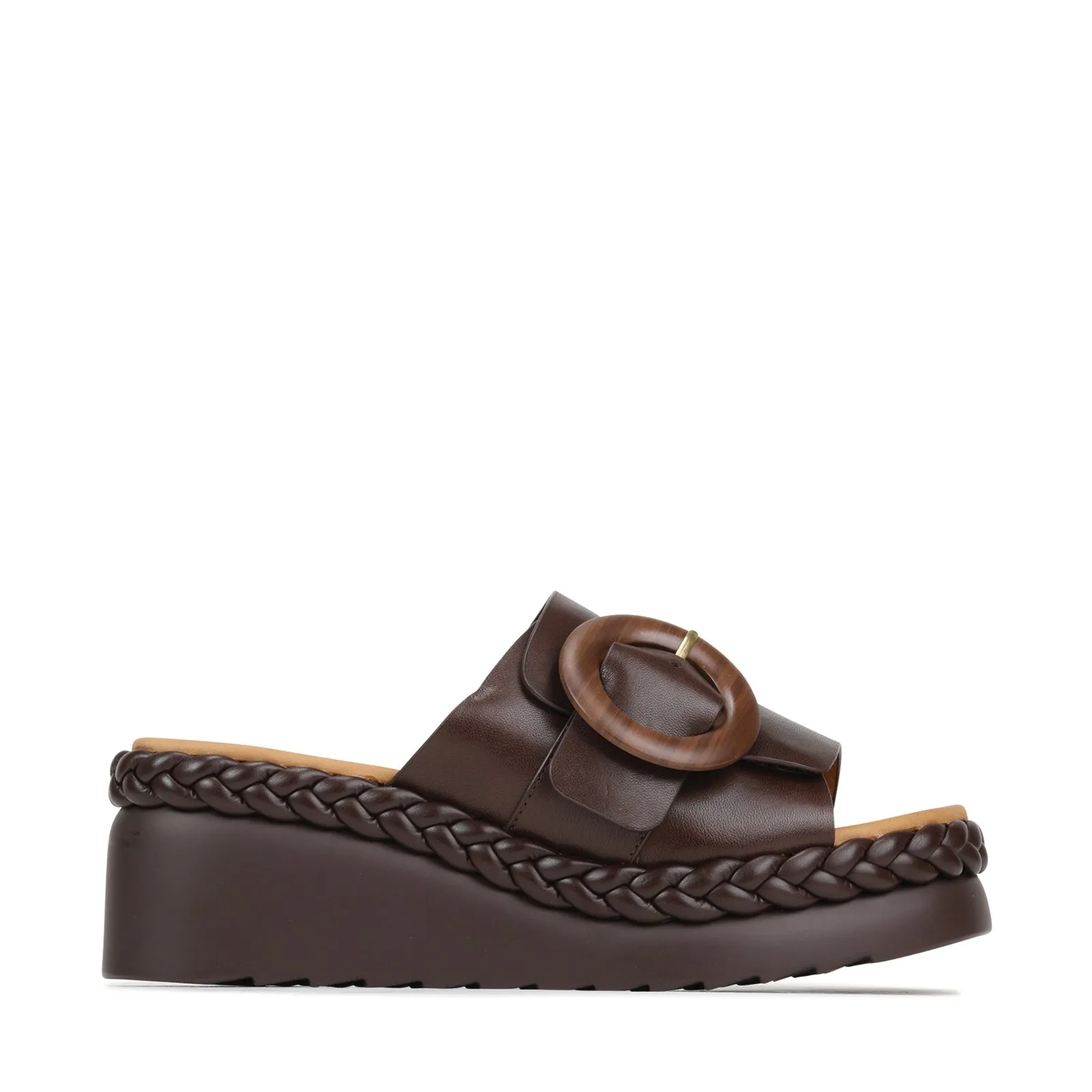 MENA LEATHER WEDGE SLIDE SANDALS