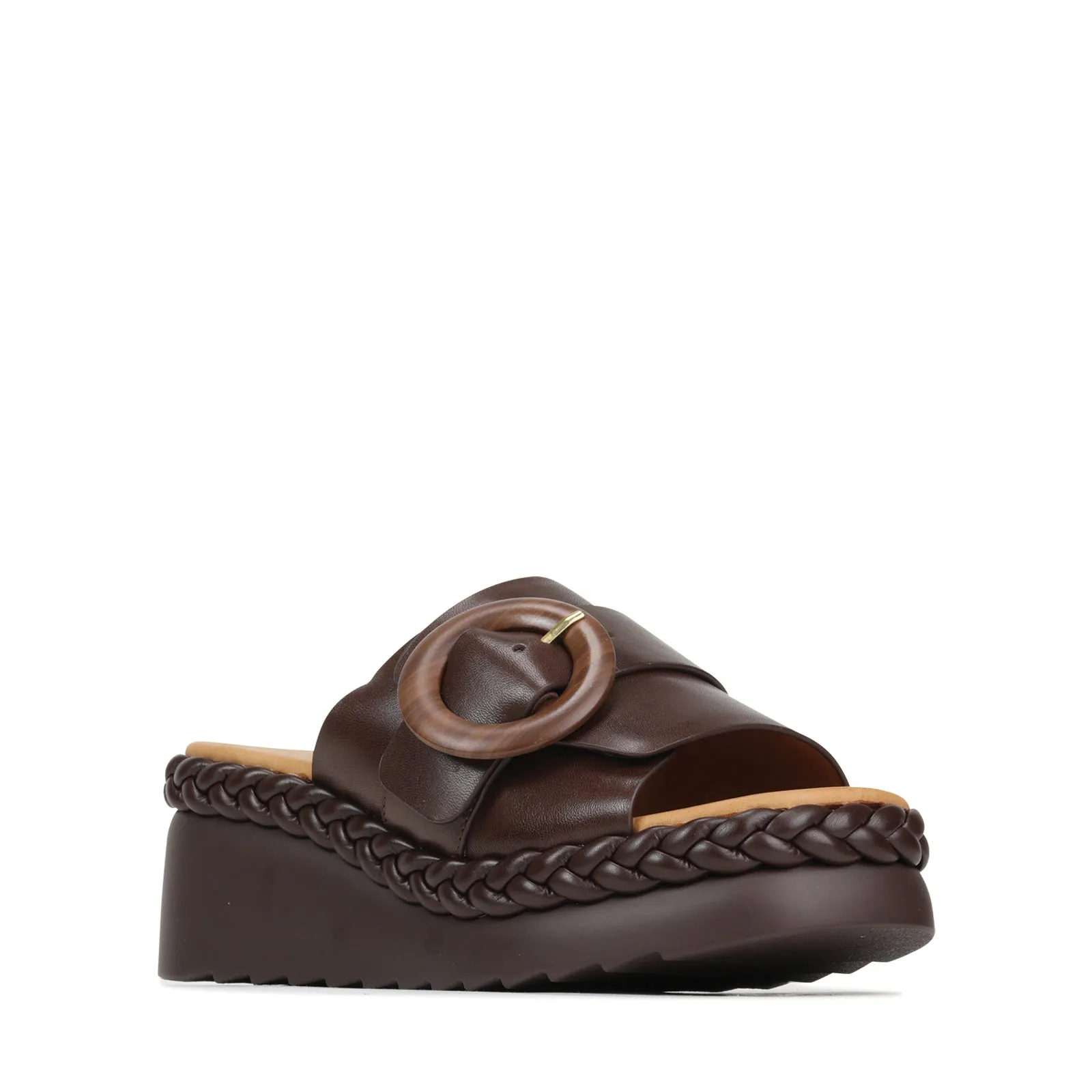 MENA LEATHER WEDGE SLIDE SANDALS