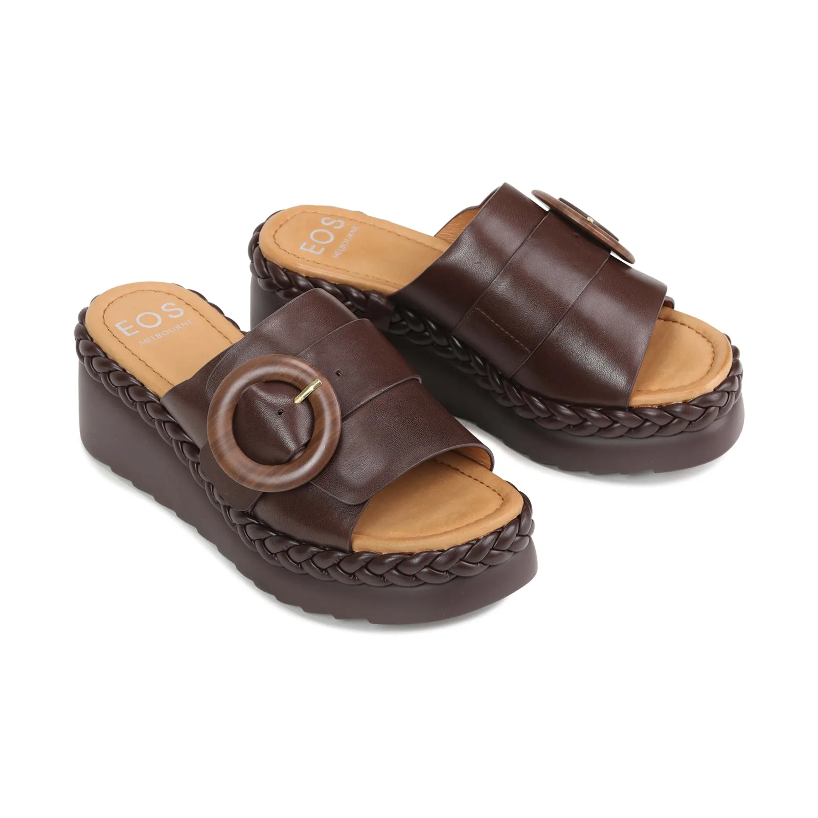 MENA LEATHER WEDGE SLIDE SANDALS