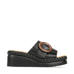 MENA LEATHER WEDGE SLIDE SANDALS