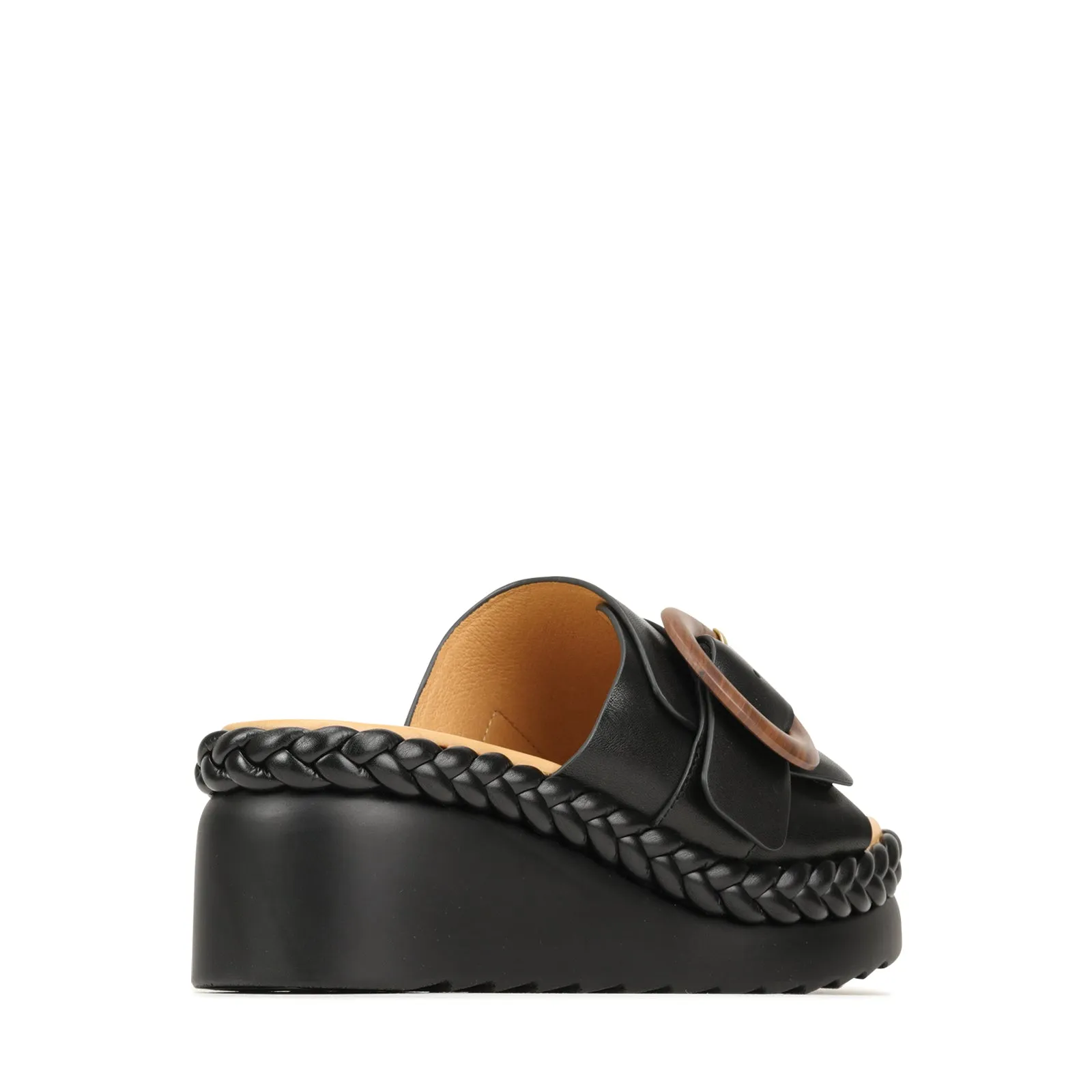 MENA LEATHER WEDGE SLIDE SANDALS