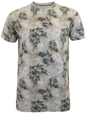 Newberry Tropical Leaf Crew Neck T-Shirt in Fawn